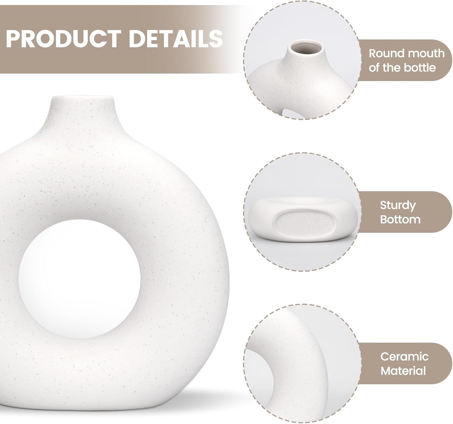 Set di 2 Vaso di Ceramica,Vase Decoratif Vaso Ceramica Rotondo da Fiori Decorativo in Stile Moderno per La Decorazione del Soggiorno Camera da Letto e Dell'ufficio