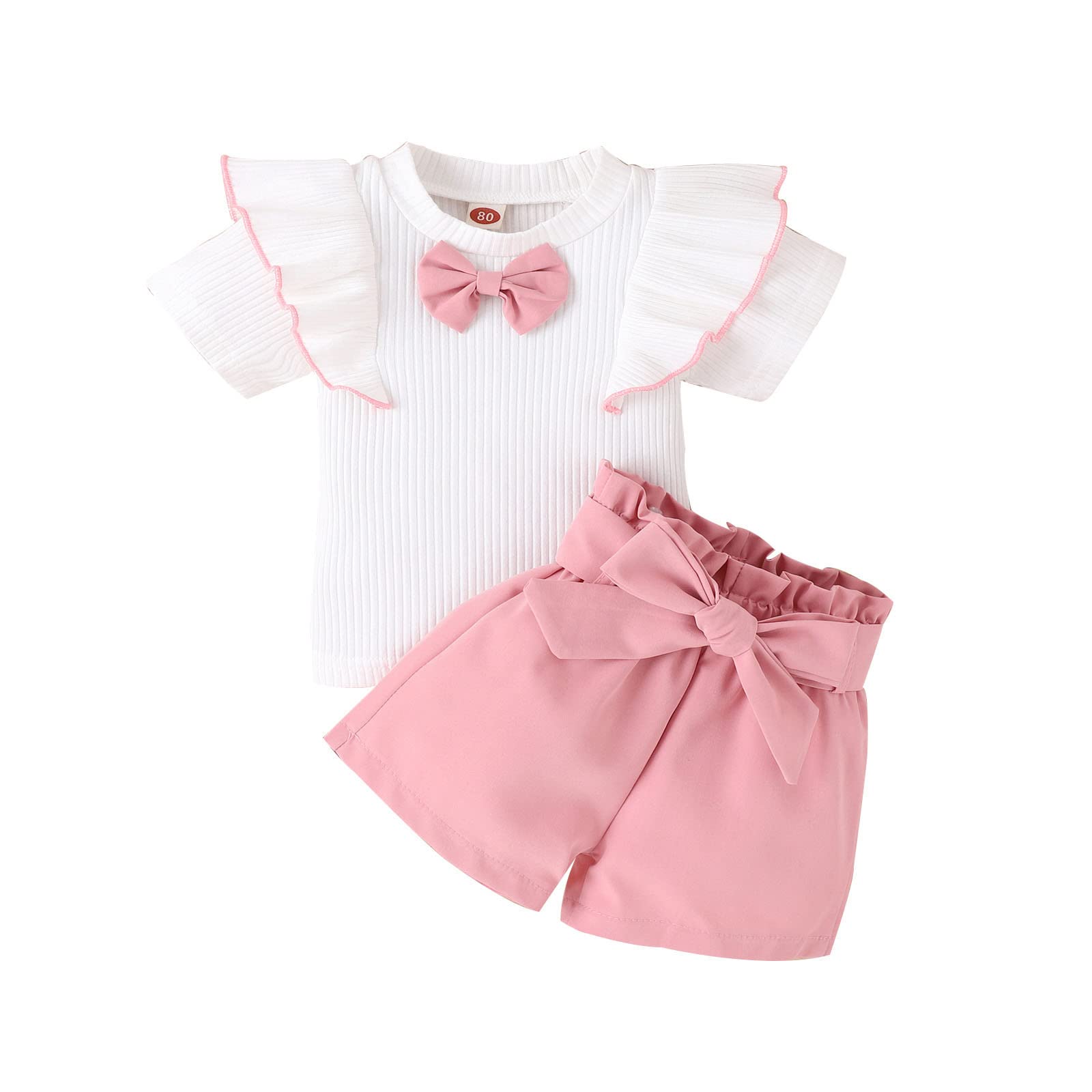2 Pezzi Completo Bambina Estivo Bambine Abbigliamento Estivo Top con Maniche A Volant E Pantaloncini per Bambini Pagliaccetto Neonato Estivo Vestiti Neonato Femmina