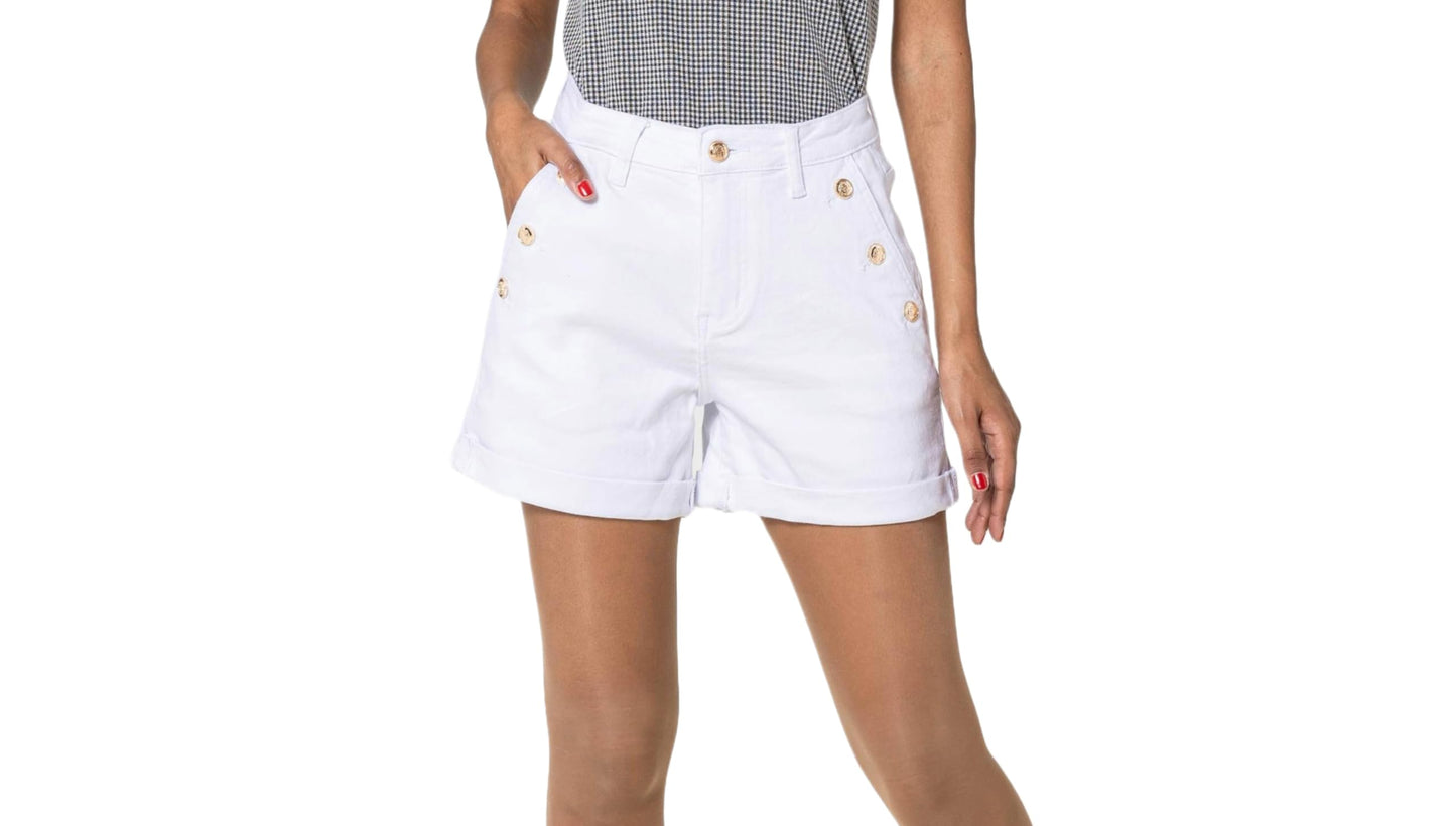 Nina Carter Pantaloncini da donna a vita alta, in jeans, look usato, eleganti pantaloncini estivi in denim