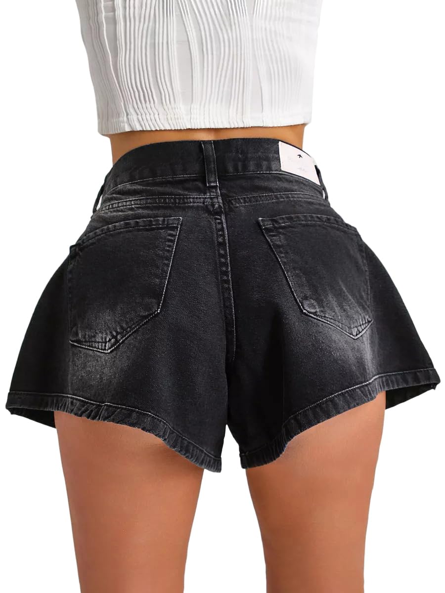 nicticsi Pantaloncini in Jeans da Donna Moda Casual Denim Mini Shorts con Tasche e Strappi Pantalone Corti di Cowboy Svasati Comode retrò Short Sexy Party Night Club Disco