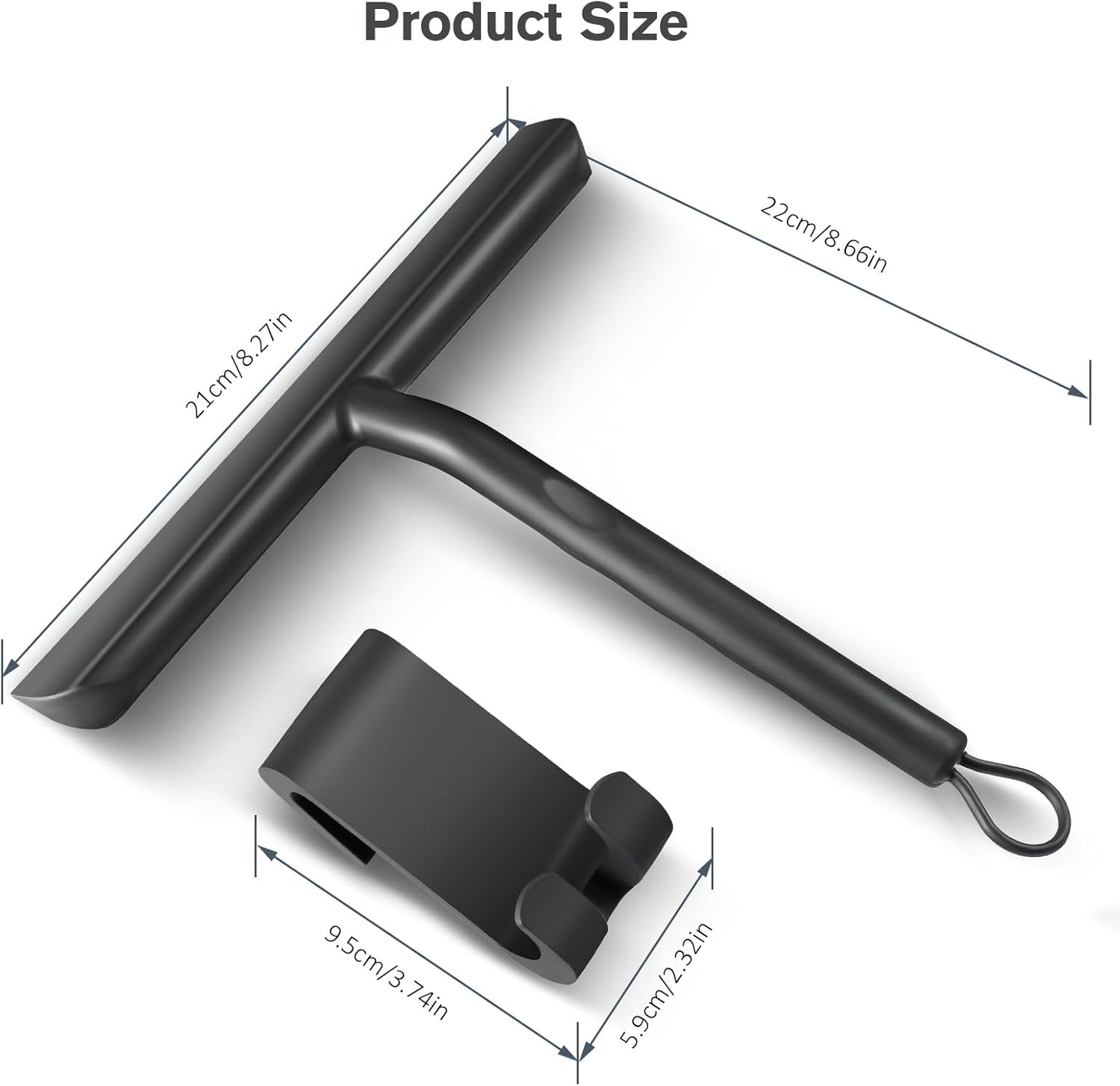 Tergivetro per Doccia, Lavavetri Doccia Senza Perforazione, Tira Acqua da Doccia con Gancio, Pulisci Vetro Doccia Anima Acciaio Inox per Finestre, Specchi, Bagno Pulire Superfici Lisce-21cm
