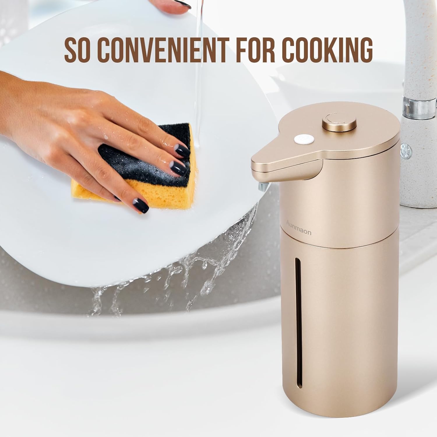 Dispenser automatico di sapone, Simplicity 15, 354,4 g, per cucina e bagno, senza contatto, mani libere, oro