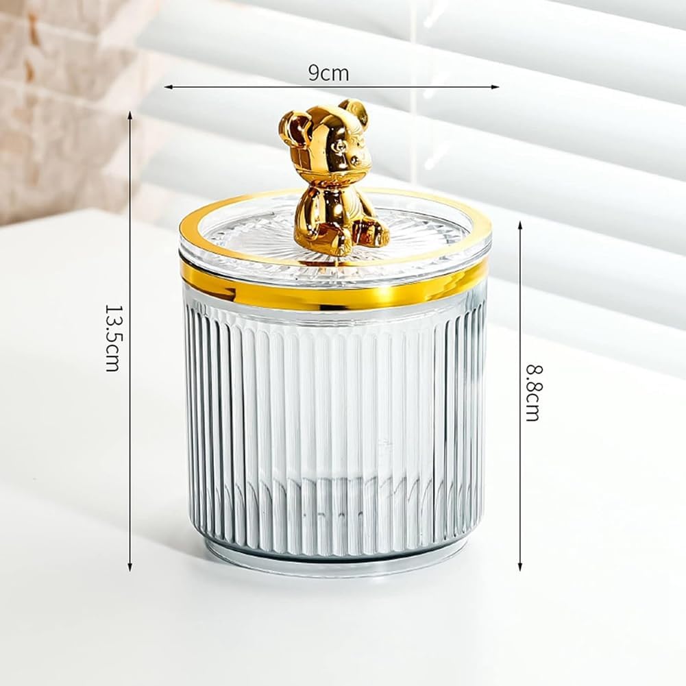 Yopeissn Scatola Portaoggetti per Cotton Fioc Scatola Portaoggetti in Acrilico Simpatico Orsetto Porta Batuffoli di Cotone Organizzatore per Trucchi Scatola per Cotton Fioc Resistente 9 X 9 X 13,5 cm