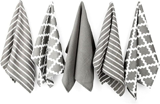Penguin Home Premium Strofinaccio da cucina in puro cotone 100%, set di 5 asciugamani da cucina, set di asciugamani da cucina morbidi e resistenti, lavabile in lavatrice, 65 x 45 cm, colore - Grigio