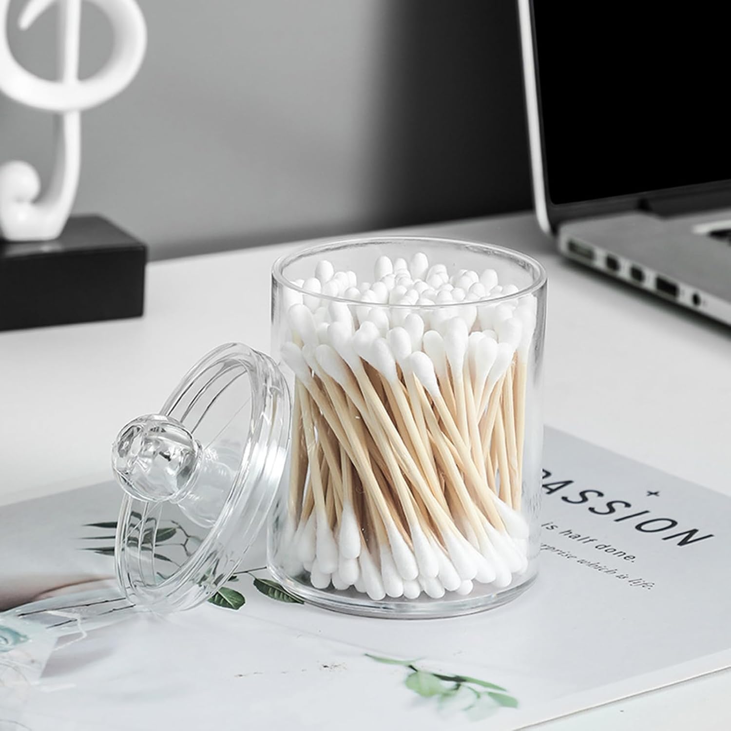 Porta Cotton Fioc，3 Pezzi Scatola di cotone tampone Contenitore cotton trasparente Porta cotone dischetti Organizer per cosmetici，per Camera da Letto