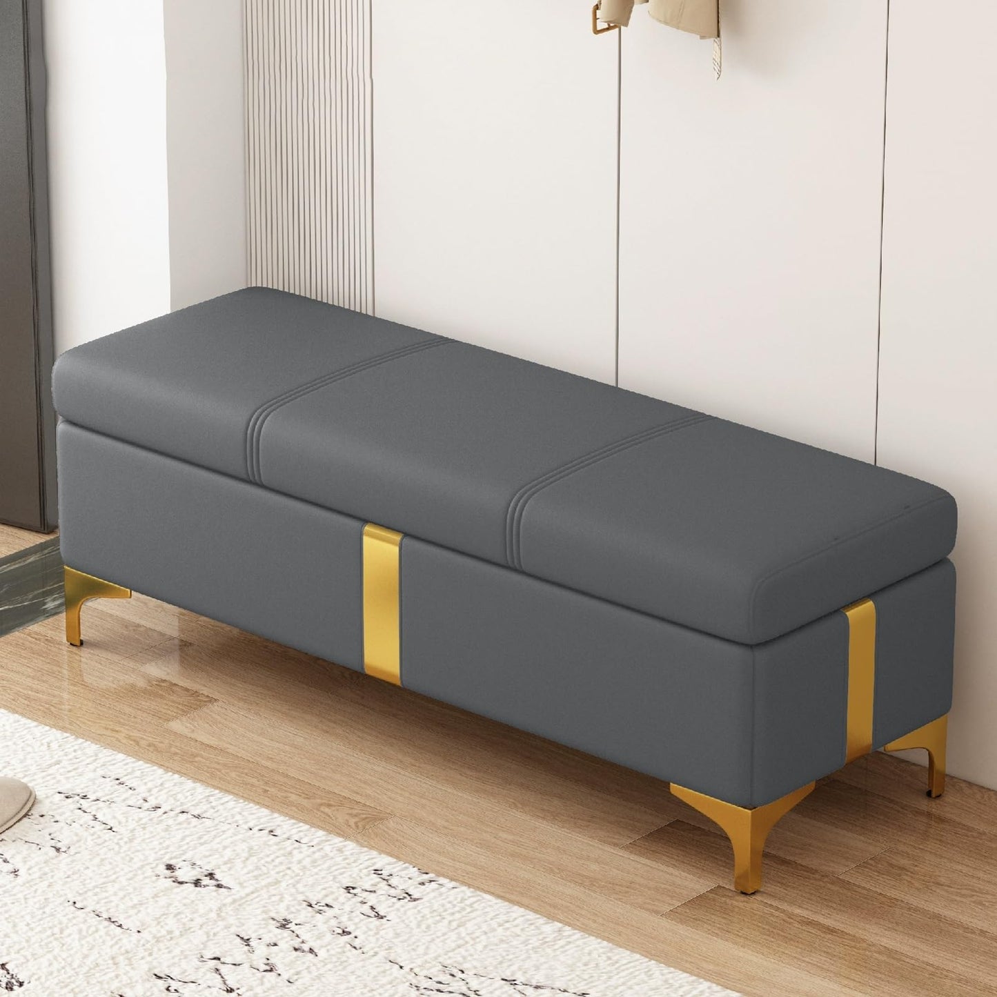 Interno moderno soggiorno pouf cassapanca contenitore, panca scarpiera con seduta Imbottito, panca contenitore camera da letto, mobile ingresso con scarpiera, panca fondo letto matrimoniale.