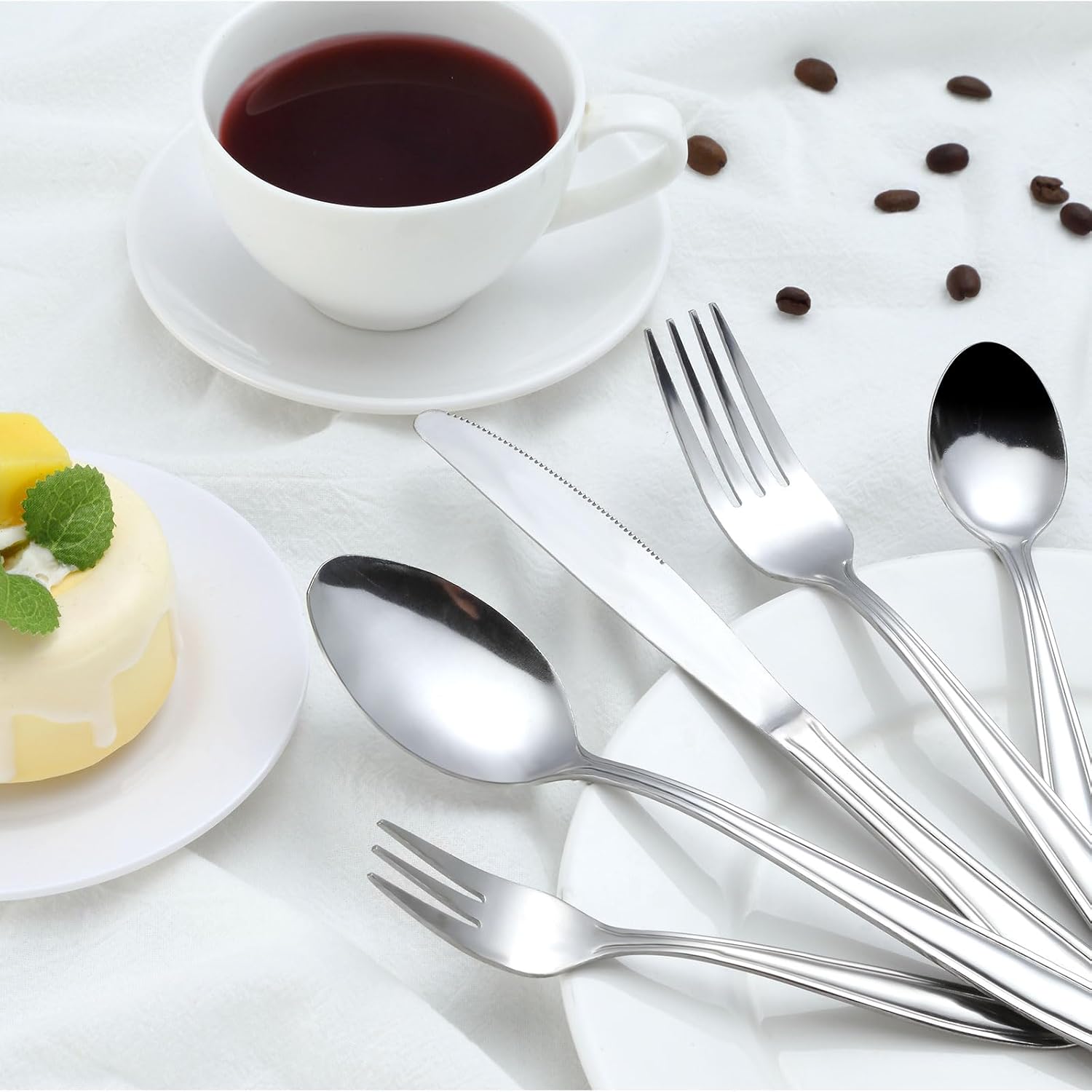 Set Posate, Gymdin Posate Acciaio Inox 12 Persone, Set Posate 72 Pezzi, Set di Posate di Alta Qualità con Coltello da Bistecca, Coltello, Forchetta, Cucchiaio, Elegante Acciaio Inossidabile