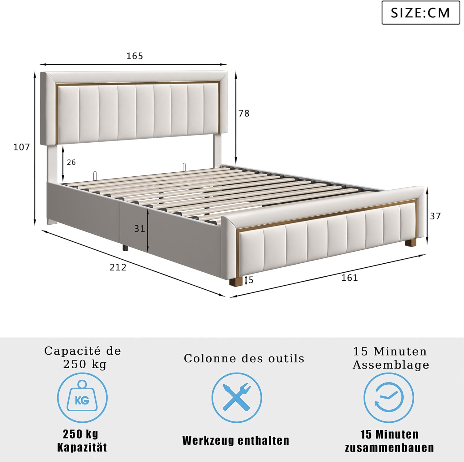 Letto baule 160 x 200 con rete, letto imbottito in velluto con letto matrimoniale, telaio letto imbottito con contenitore letto imbottito per adulti (Beige-B, 160 x 200 cm)