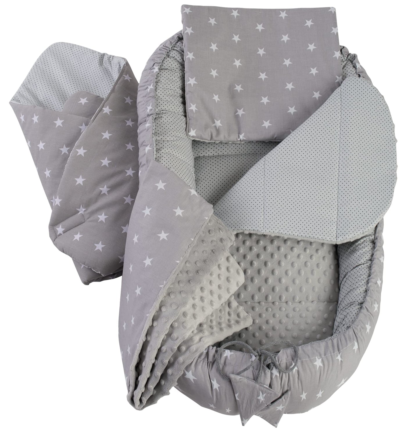 Medi Partners 5-Parti Nido per Bebè 100x60x15 Inserto Rimovibile Letto Cuscino Coperta bambini neonati 100% Cotone (Safari con Minky beige)