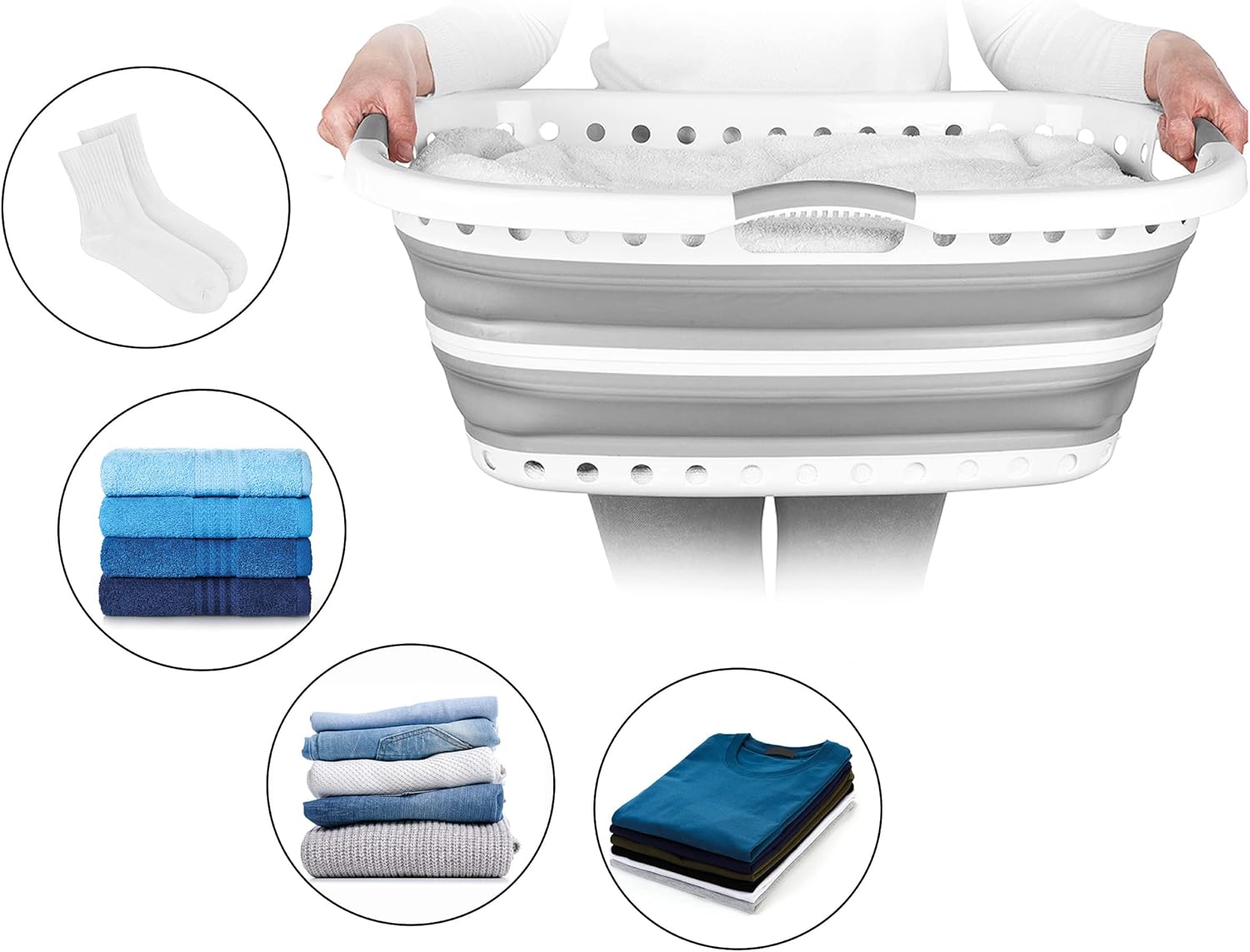 Beldray LA072979GRYEU Cestello per lavanderia, Collapsible Hip Hugger, curvo e sagomato per adattarsi al corpo, cestello facile da piegare, Manici ergonomici a 2 vie antiscivolo, 37 litri, grigi