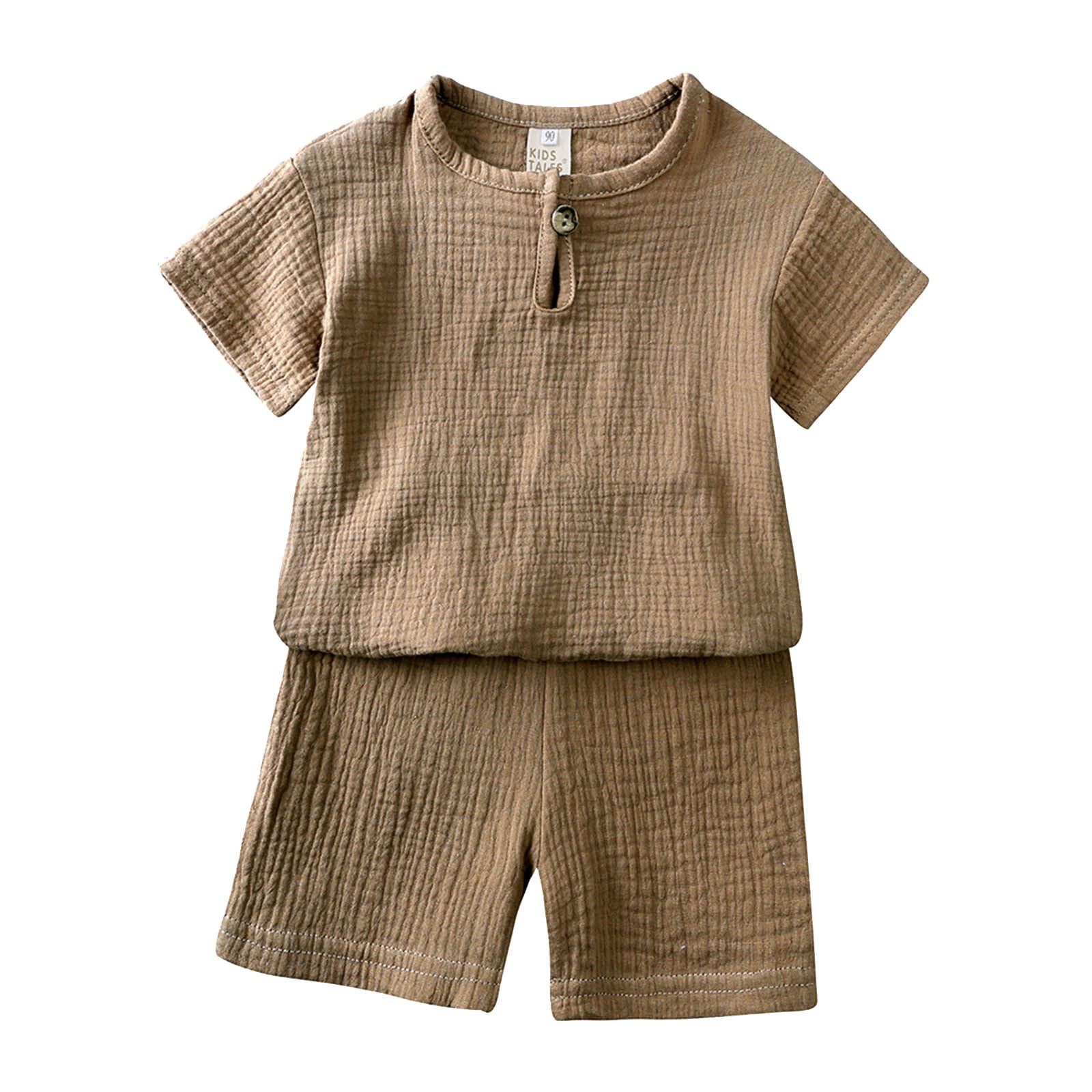 Completo Estivo Bambino Neonato Set Coordinato Tuta Camicia Cotone Lino Pantalocini Tinta Unita Outfit Neonato Abbigliamento Set Completo Estivo Bambino