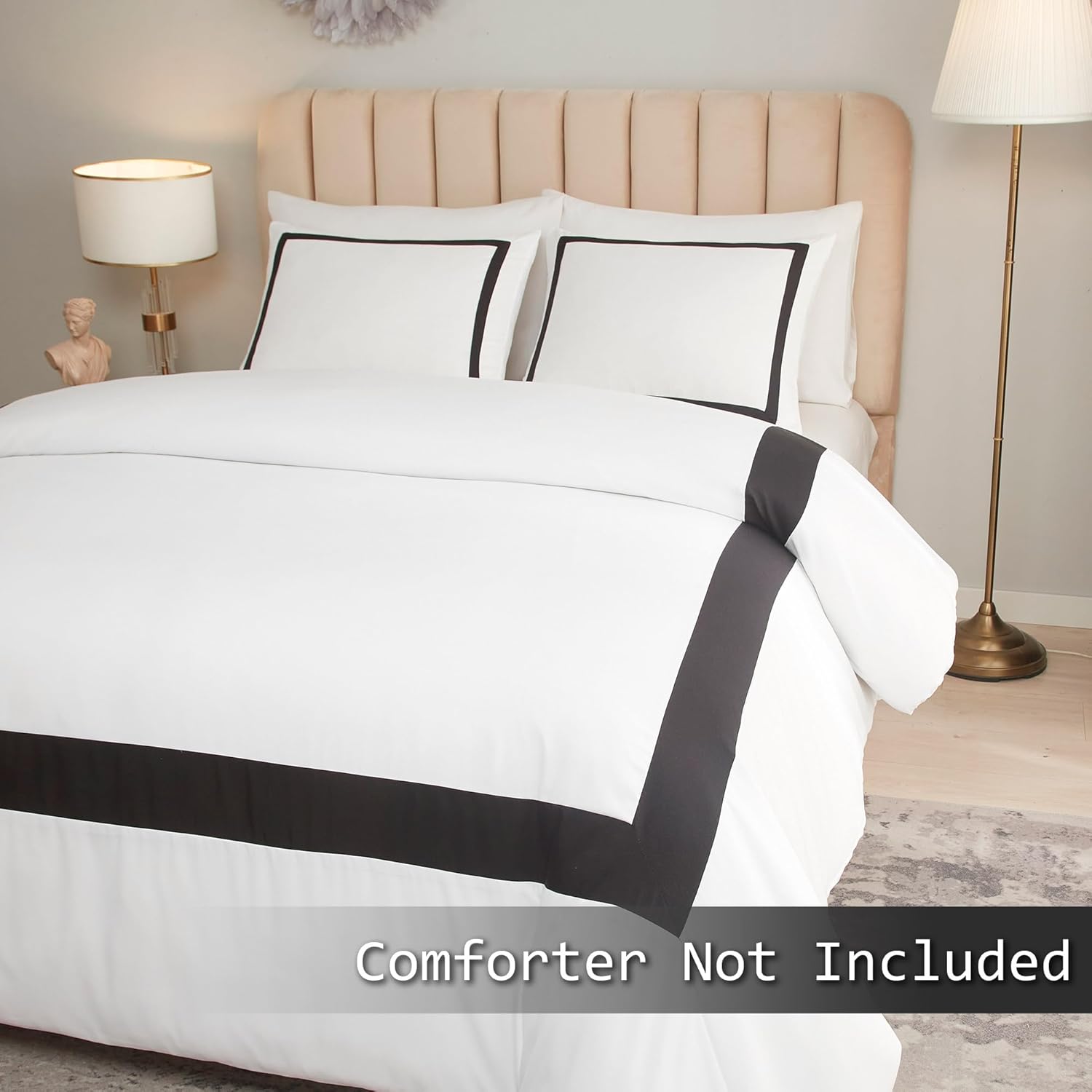 OSVINO Copripiumino Matrimoniale 240x220 cm e 2 Federe 50x75 Biancheria da Letto Bianco e Nero Microfibra Set Copripiumino Hotel Stripe Morbida Confortevole