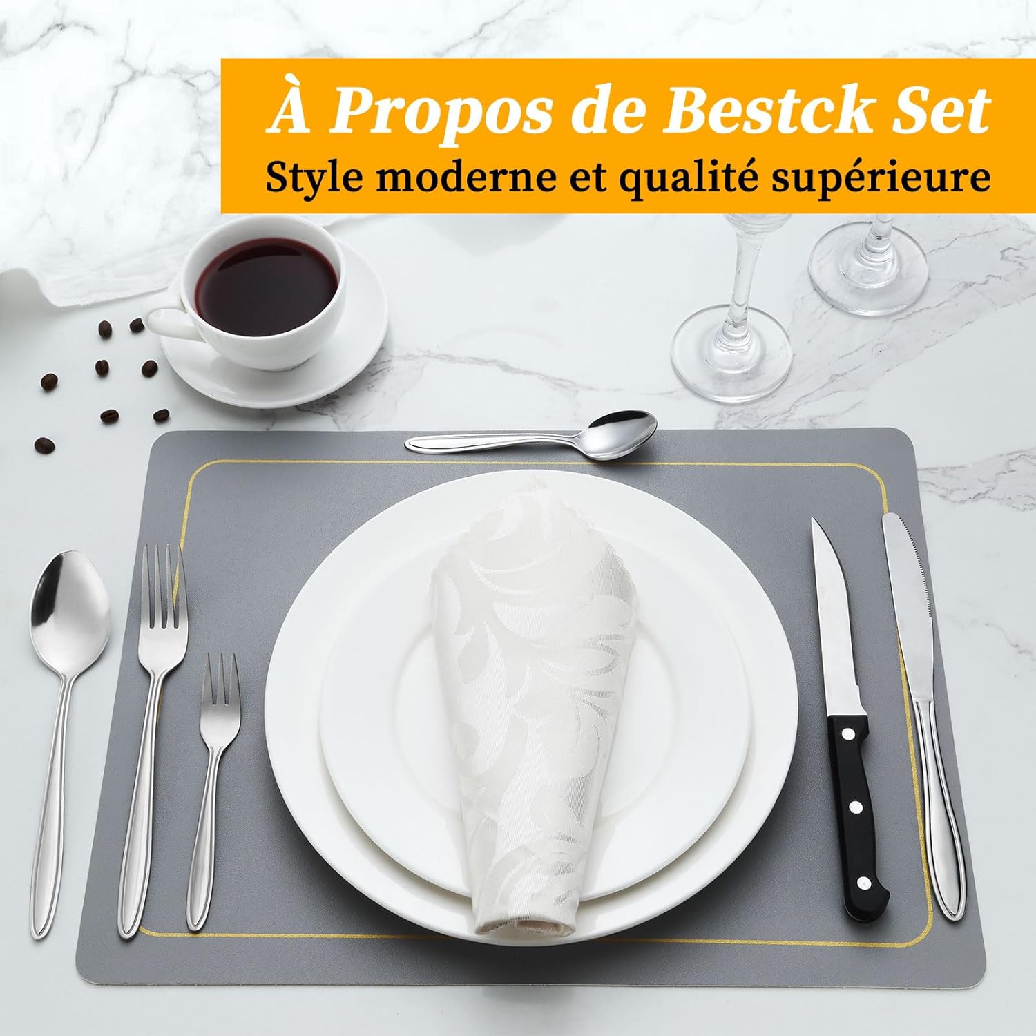 Set Posate, Gymdin Posate Acciaio Inox 12 Persone, Set Posate 72 Pezzi, Set di Posate di Alta Qualità con Coltello da Bistecca, Coltello, Forchetta, Cucchiaio, Elegante Acciaio Inossidabile