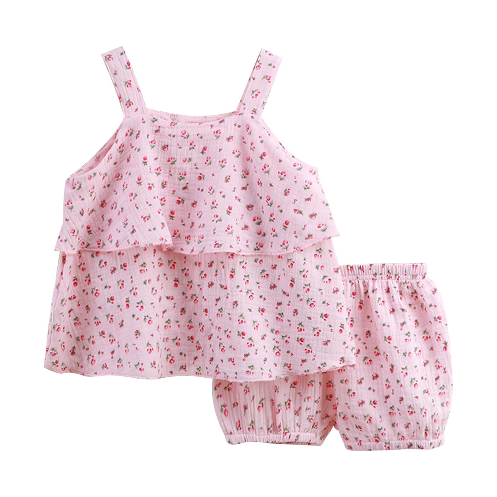 2 Pezzi Pagliaccetto Neonato Estivo Elegante Abbigliamento Top Senza Maniche Floreale + Pantaloncini Completo Bambina Set Abiti Abbigliamento Bambino per Ragazze 12 Mesi-4 Anni