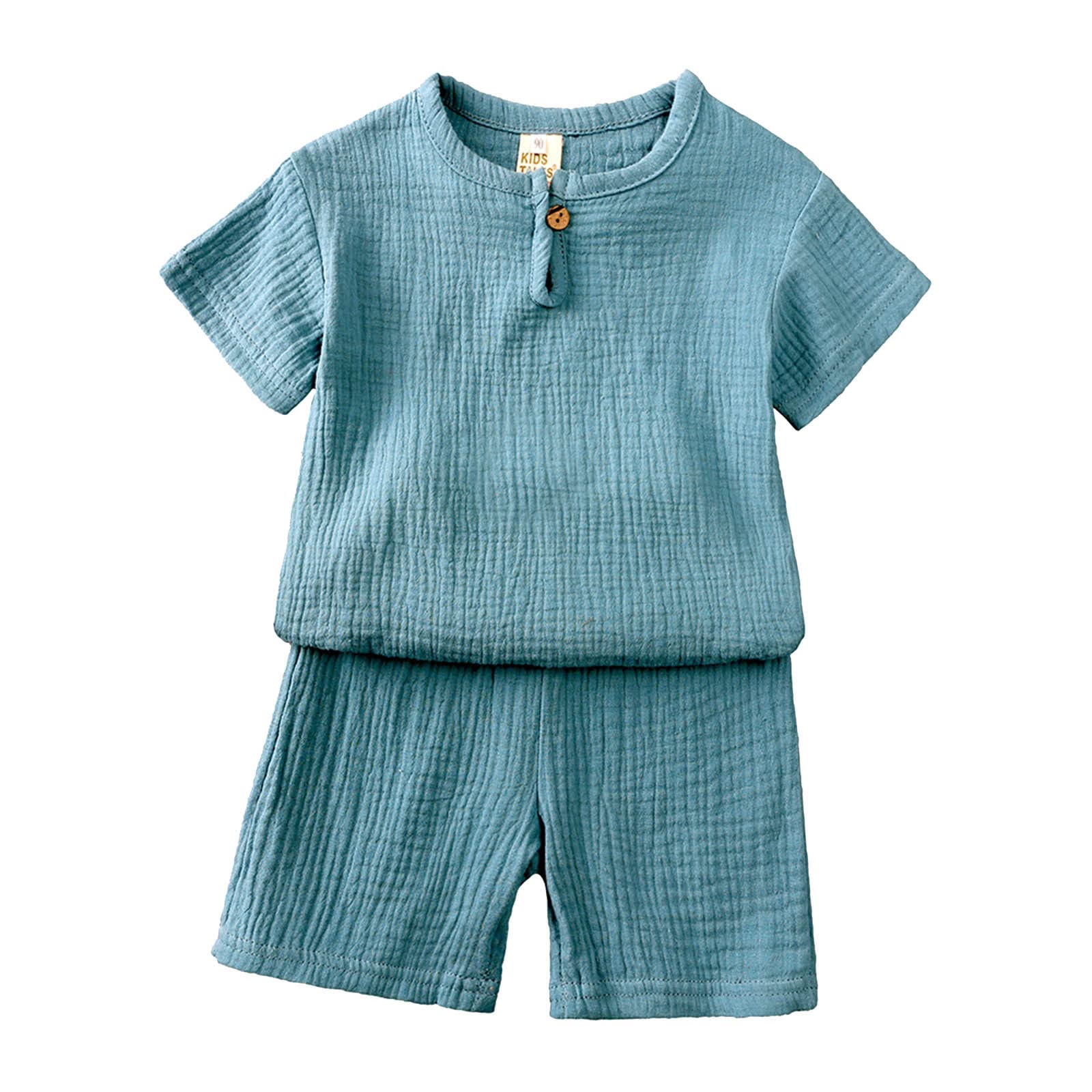 Completo Estivo Bambino Neonato Set Coordinato Tuta Camicia Cotone Lino Pantalocini Tinta Unita Outfit Neonato Abbigliamento Set Completo Estivo Bambino