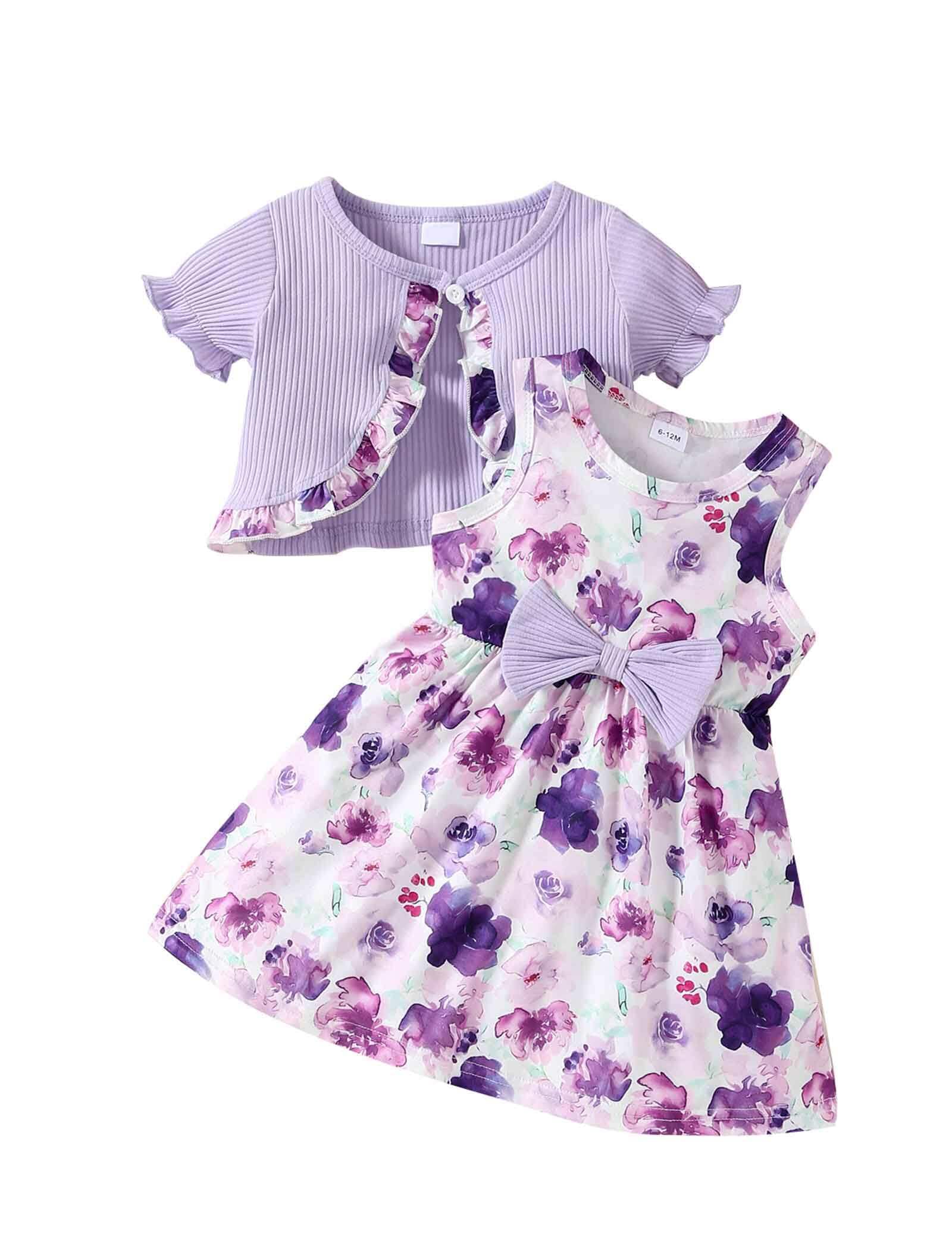 puseky Vestito e cardigan per Bambine Vestito senza maniche con stampa floreale e cappotto 2 pezzi Abitini per bambina
