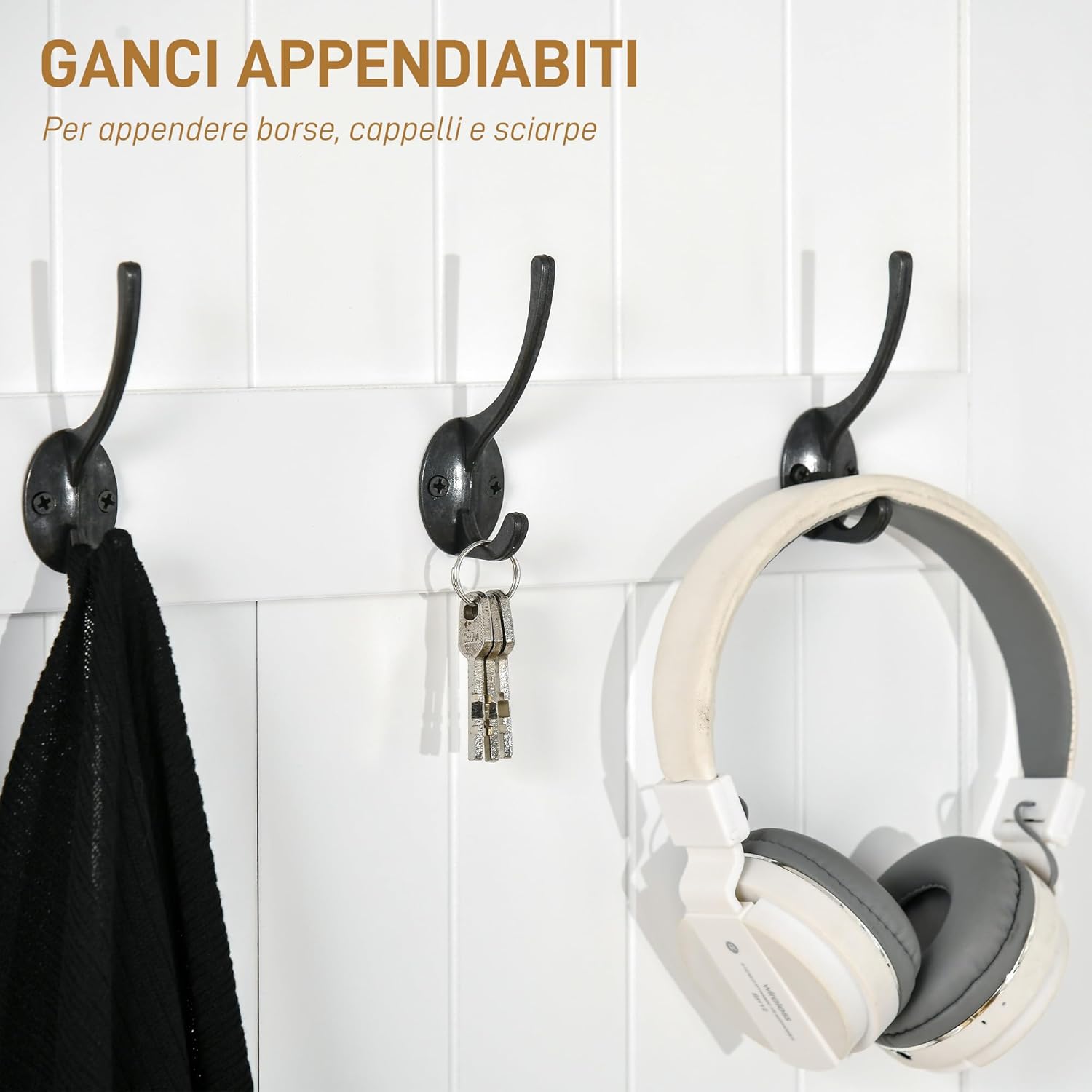 HOMCOM 3 in 1 Appendiabiti da Ingresso con Scarpiera, Attaccapanni da Terra Salvaspazio con 4 Ganci e Panca Contenitore, in MDF, per Corridoio, Camera da Letto, 71.5x39.5x170 cm, Bianco