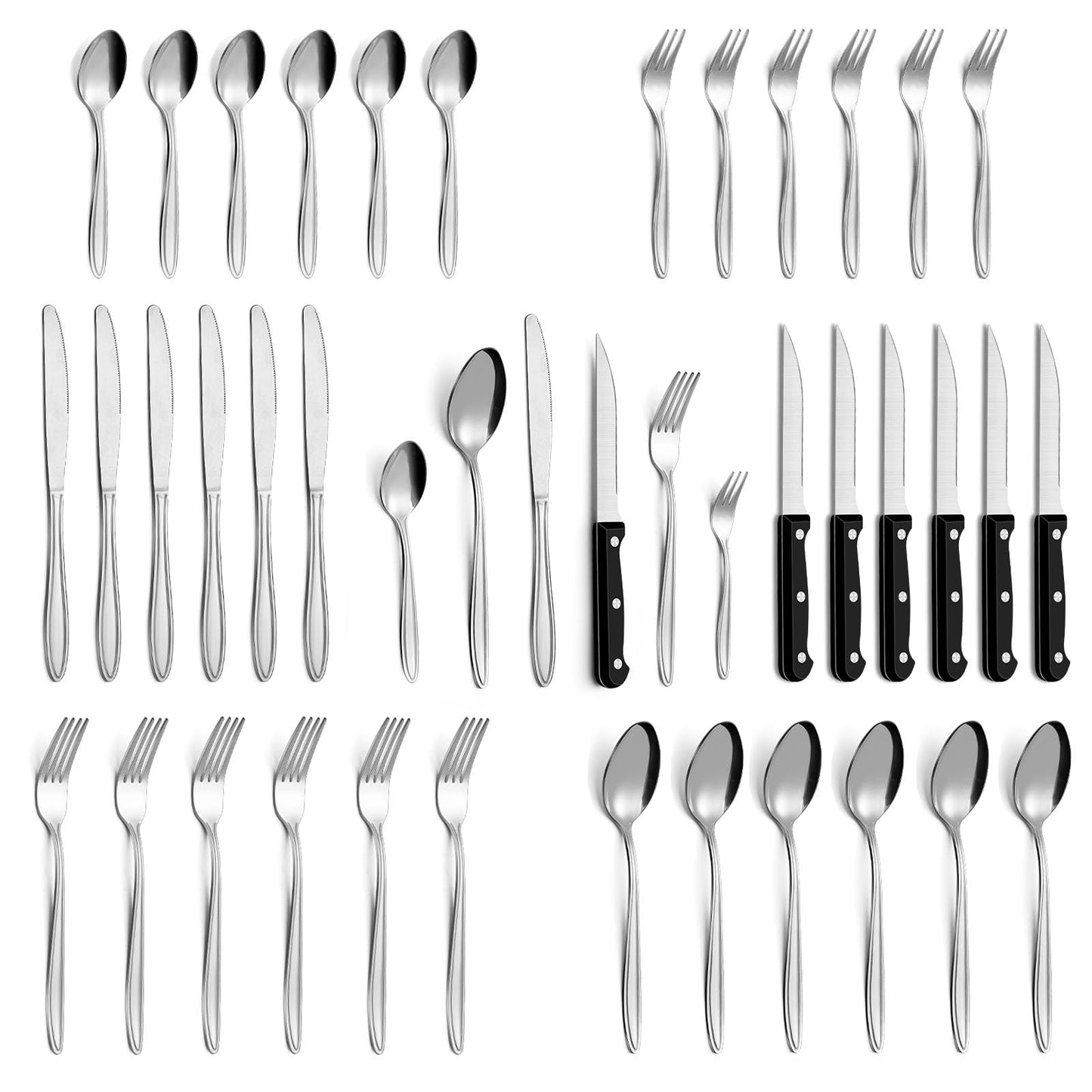 Set Posate, Gymdin Posate Acciaio Inox 12 Persone, Set Posate 72 Pezzi, Set di Posate di Alta Qualità con Coltello da Bistecca, Coltello, Forchetta, Cucchiaio, Elegante Acciaio Inossidabile