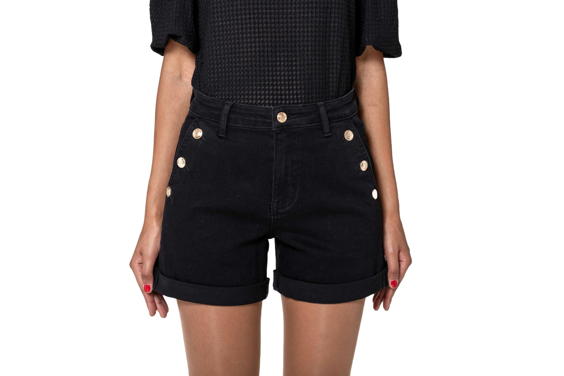 Nina Carter Pantaloncini da donna a vita alta, in jeans, look usato, eleganti pantaloncini estivi in denim