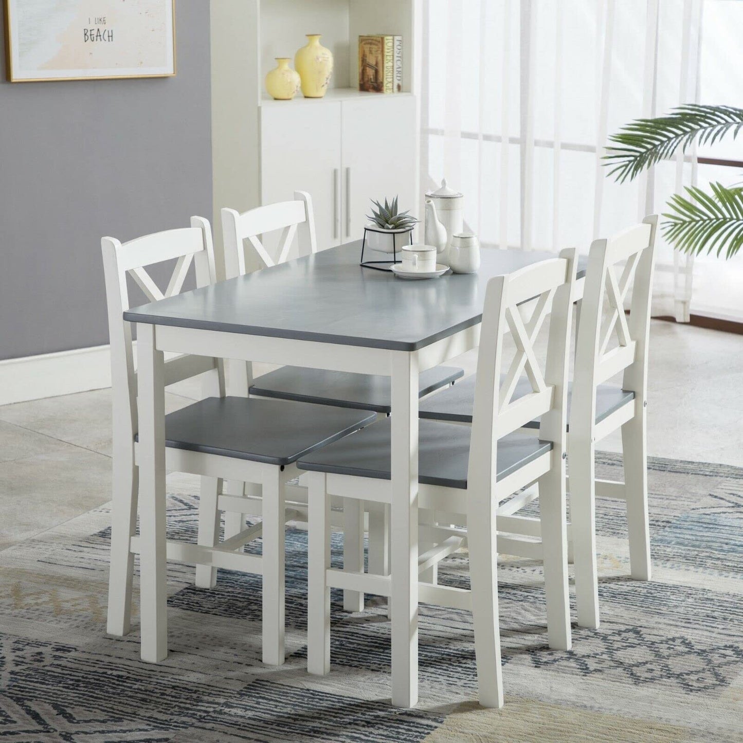 Tavolo Cucina con 4 Sedie Set da Pranzo Legno di Pino Modern Tavolo da Pranzo con 4 Sedie Tavolo e Sedie Cucina Salvaspazio (Bianco)