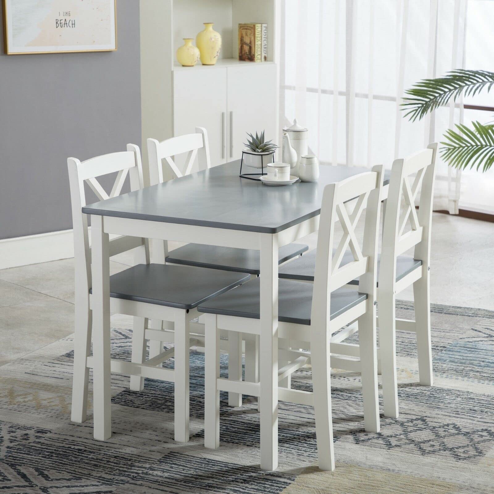 Tavolo Cucina con 4 Sedie Set da Pranzo Legno di Pino Modern Tavolo da Pranzo con 4 Sedie Tavolo e Sedie Cucina Salvaspazio (Bianco)