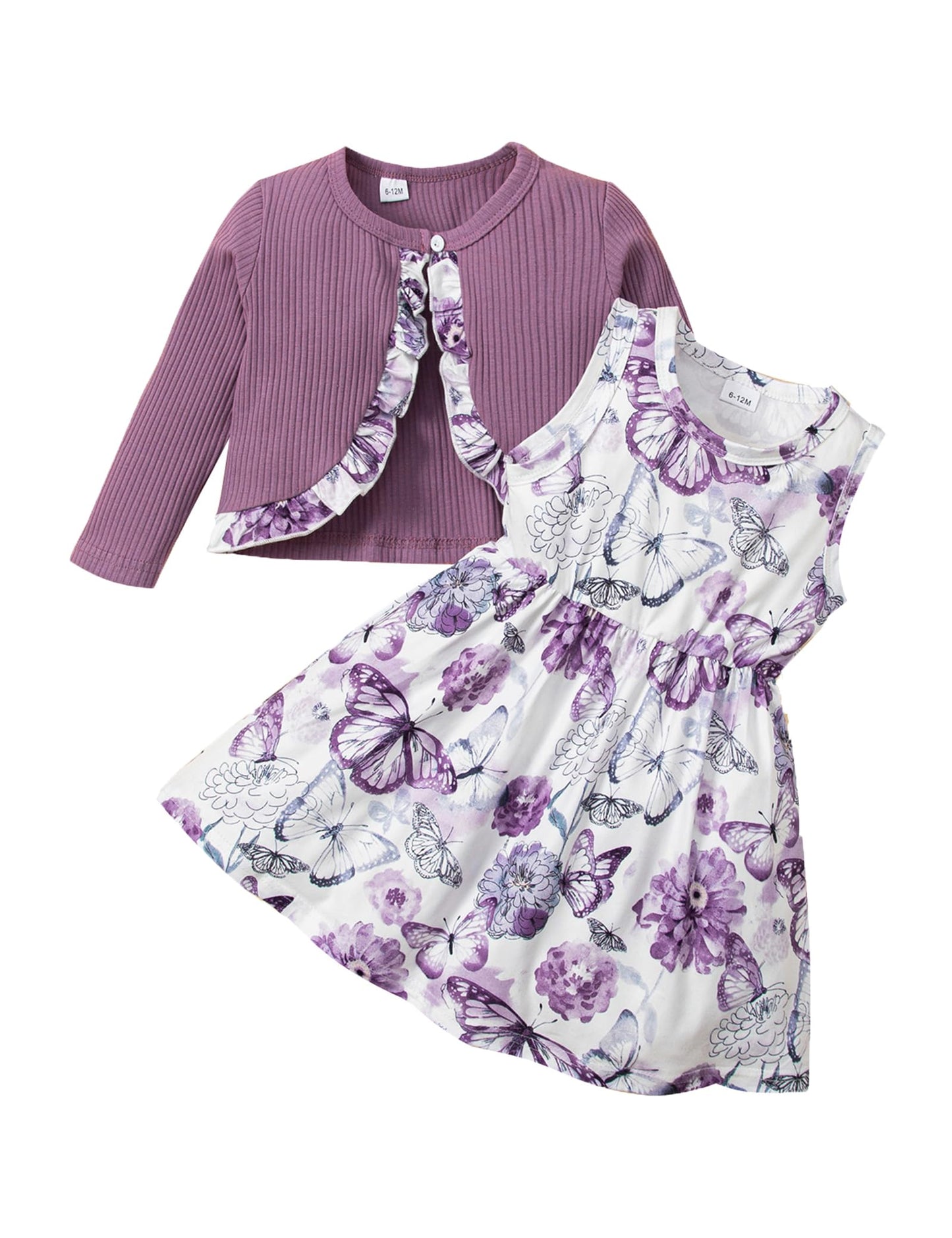 puseky Vestito e cardigan per Bambine Vestito senza maniche con stampa floreale e cappotto 2 pezzi Abitini per bambina