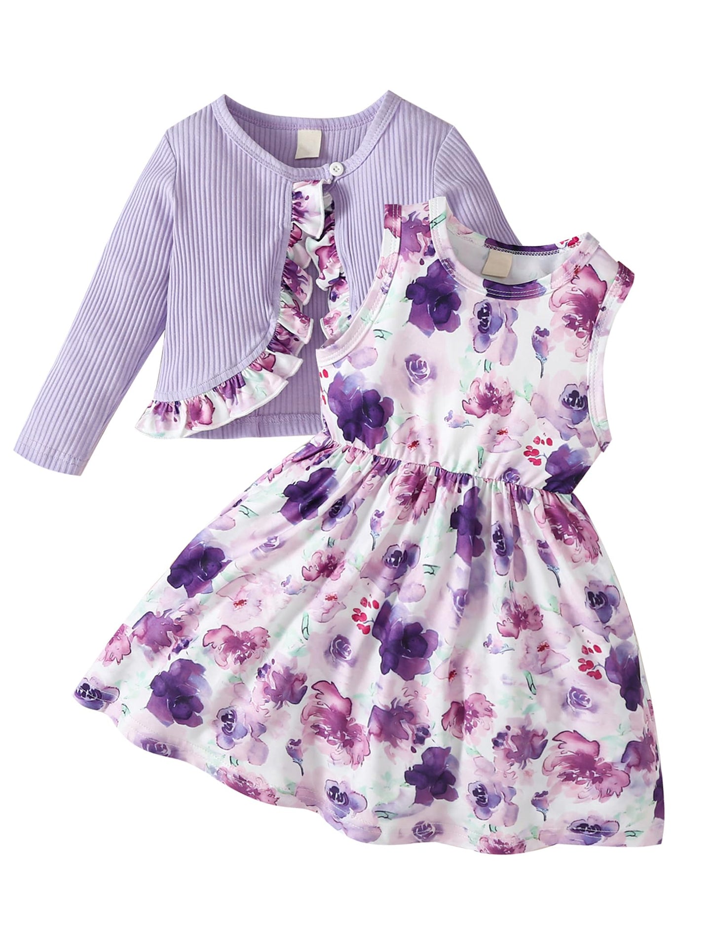 puseky Vestito e cardigan per Bambine Vestito senza maniche con stampa floreale e cappotto 2 pezzi Abitini per bambina