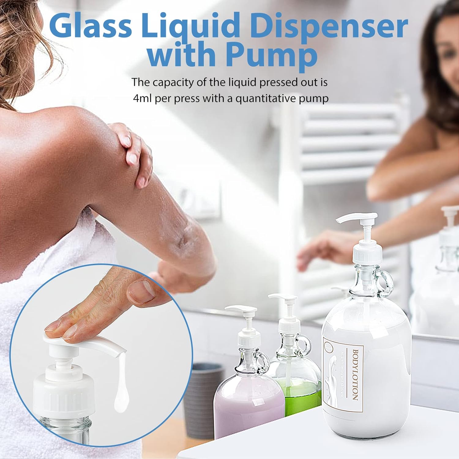 Confezione da 2 dispenser per detersivo per bucato con pompa e coperchio, bottiglia in vetro da mezzo gallone per dispenser di sapone per bucato, detersivo liquido, dispenser ammorbidente