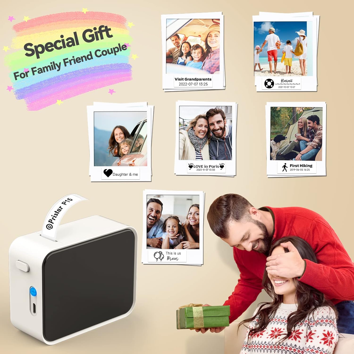Pristar P15 Mini Etichettatrice Bluetooth - Portatile Stampante per etichette termica, Etichettatrice Etichette Adesive, Ricarica USB, Compatibile con i sistemi Android e iOS - Bianca