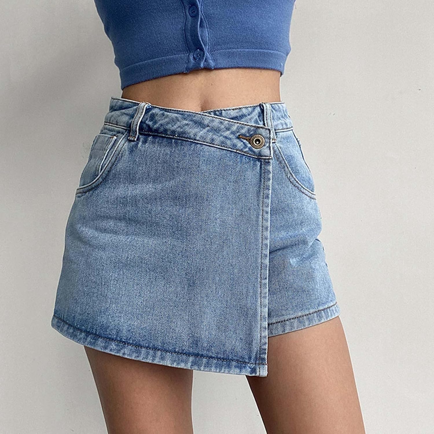 Pantaloncini Donna Jeans Estivi a Vita Alta da Donna con Lavaggio Leggero Gonna Snellente Design Elegante in Due Pezzi per Le fashioniste Denim Pantaloni Corti Hot Pants Jeans Shorts