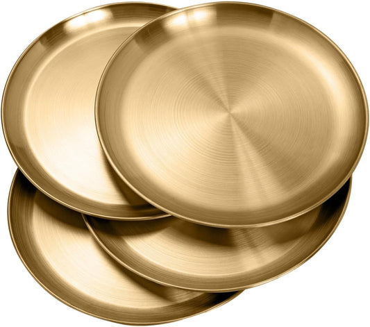WANBY Piatti In Acciaio Inossidabile Piatti In Metallo Oro Piatti Da Cena Unbreakable Set per Cucina Casa Campeggio All'aperto Party BBQ (26cm 4 Pezzi)