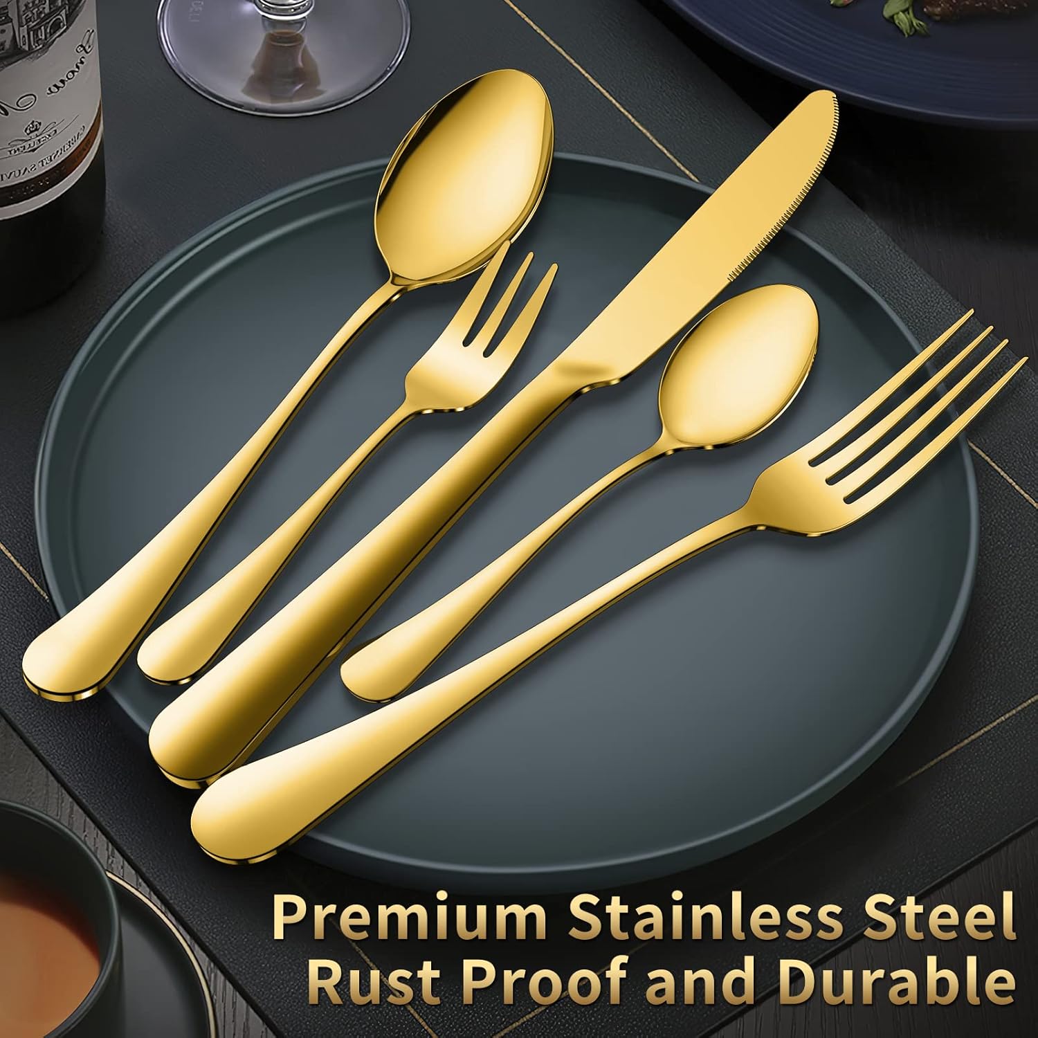 Aoeeppa Set di Posate, 30 Pezzi per 6 Persone, Posate Acciaio Inox, Lucidate a Specchio, Ideali per La Casa, Il Ristorante, Festa e Come Regalo, Lavabili in Lavastoviglie e Antiruggine (Oro)
