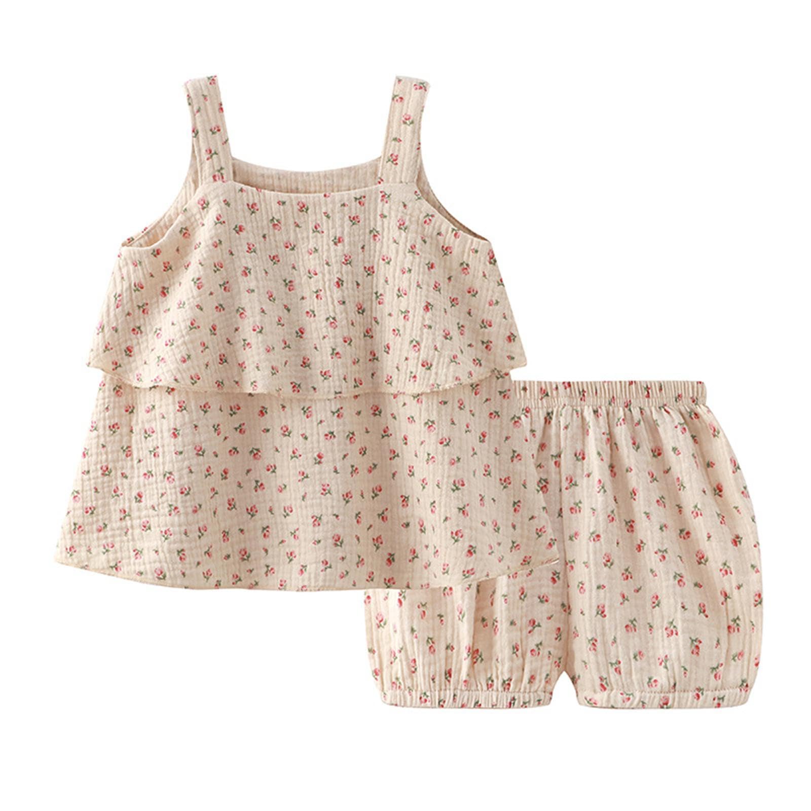 2 Pezzi Pagliaccetto Neonato Estivo Elegante Abbigliamento Top Senza Maniche Floreale + Pantaloncini Completo Bambina Set Abiti Abbigliamento Bambino per Ragazze 12 Mesi-4 Anni