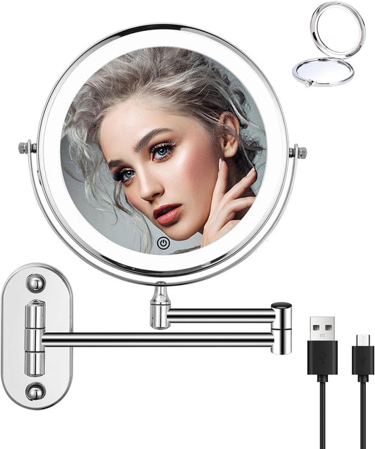 Specchio cosmetico con Ingrandimento, a LED da barba da parete girevole a 360° per bagno con illuminazione 1X / 10X