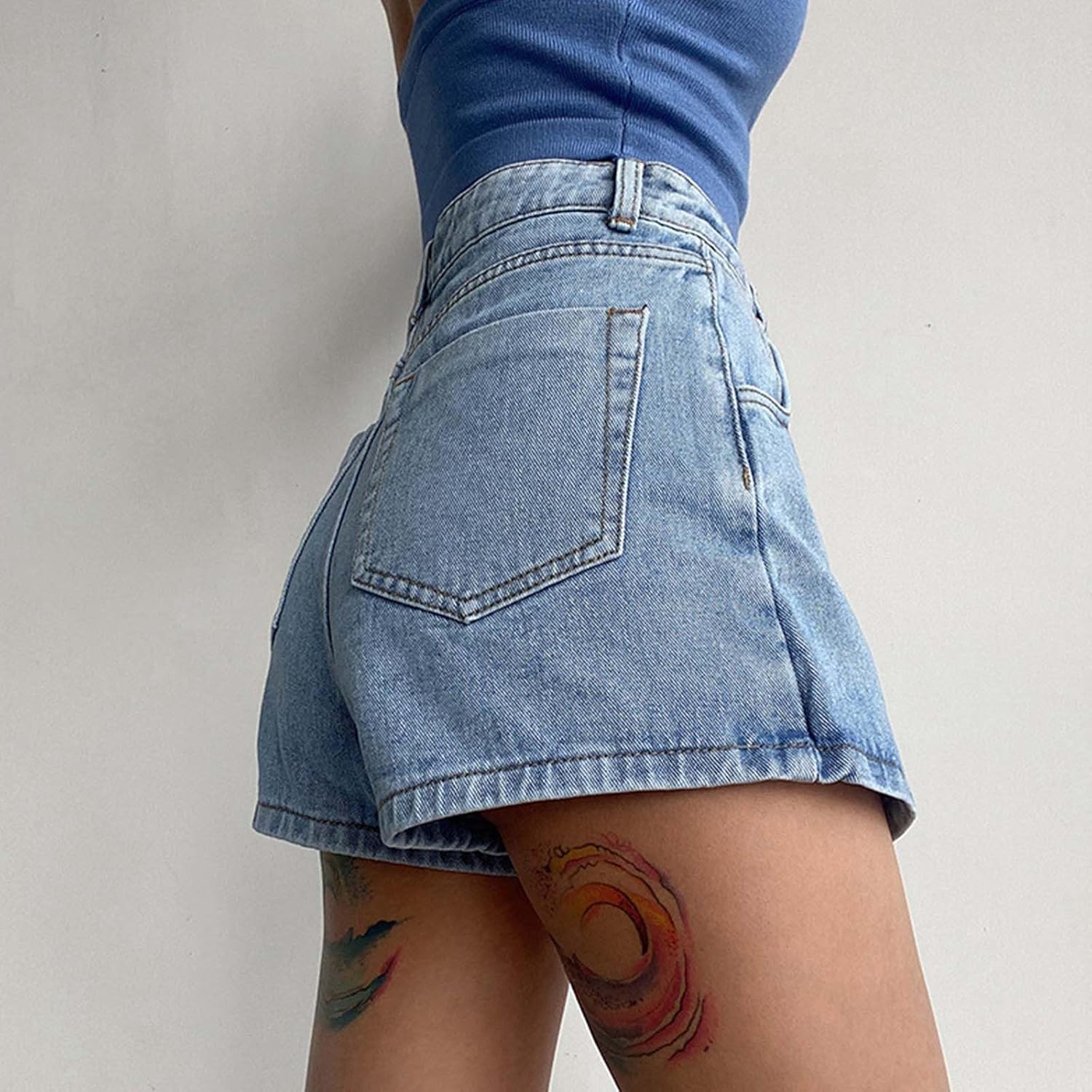 Pantaloncini Donna Jeans Estivi a Vita Alta da Donna con Lavaggio Leggero Gonna Snellente Design Elegante in Due Pezzi per Le fashioniste Denim Pantaloni Corti Hot Pants Jeans Shorts