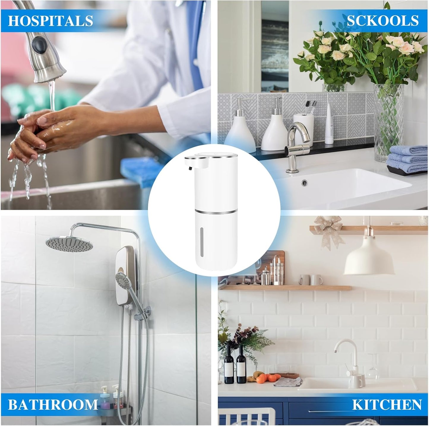 Dispenser Sapone Automatico Montaggio a Parete, USB Ricaricabile Dispenser Sapone Automatico, 380 ml Dispenser Sapone Bagno con Sensore di Movimento Infrarossi