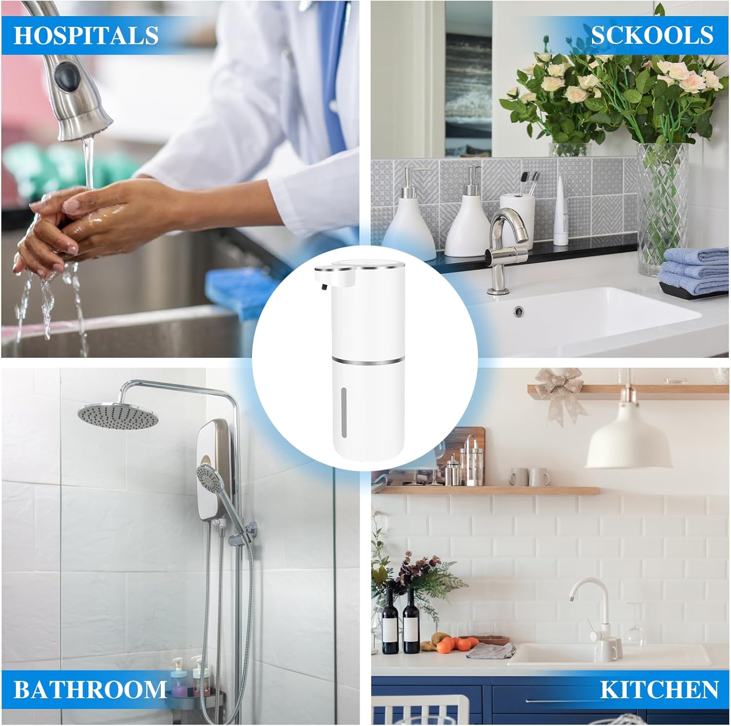 Dispenser Sapone Automatico Montaggio a Parete, USB Ricaricabile Dispenser Sapone Automatico, 380 ml Dispenser Sapone Bagno con Sensore di Movimento Infrarossi