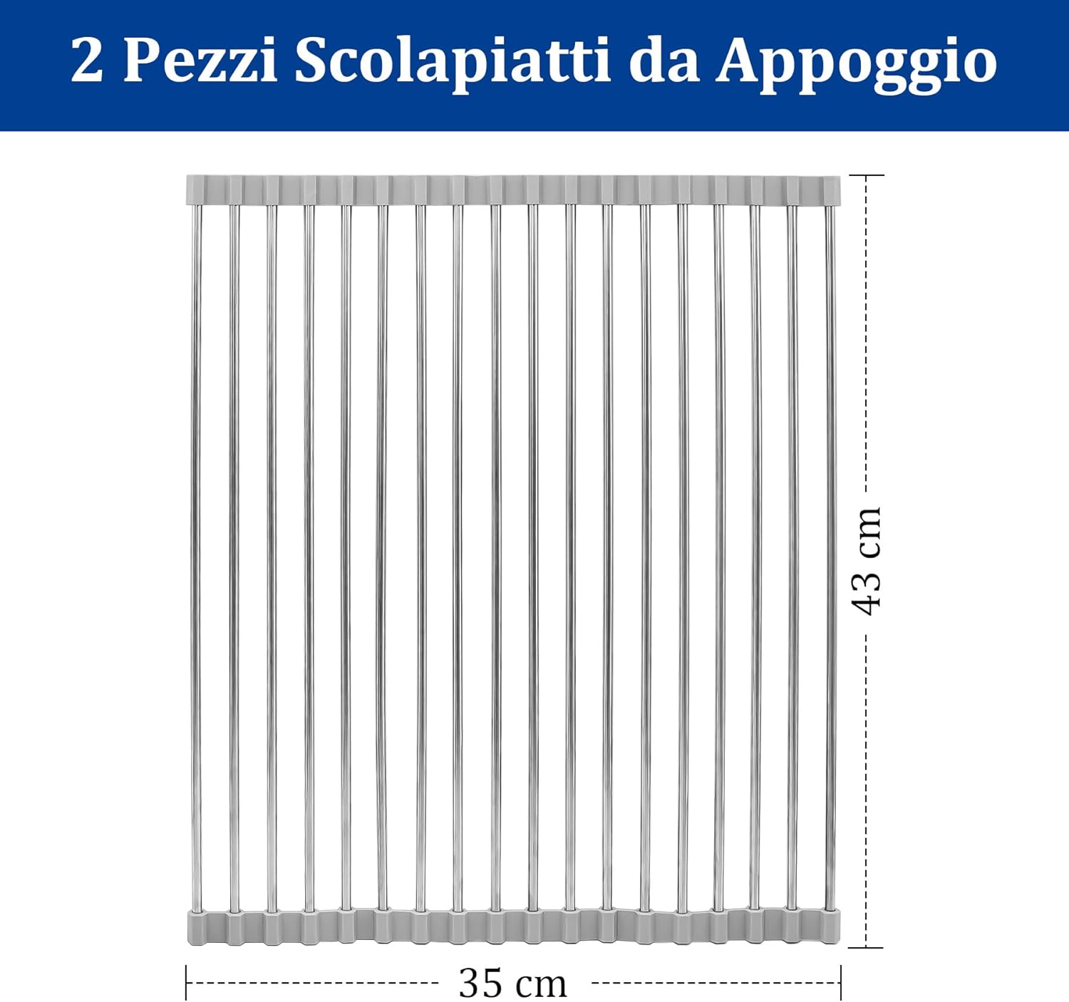 2 Pezzi Scolapiatti da Appoggio, Scolapiatti Pieghevole in Acciaio inox Sopra il Lavello della Cucina, Scolapiatti per Organizer Tappetino per Tazze, Spugne per Pulire,Frutta, Verdura(Grigio)