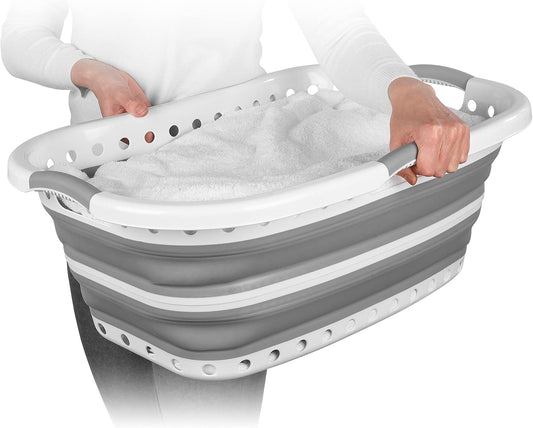 Beldray LA072979GRYEU Cestello per lavanderia, Collapsible Hip Hugger, curvo e sagomato per adattarsi al corpo, cestello facile da piegare, Manici ergonomici a 2 vie antiscivolo, 37 litri, grigi