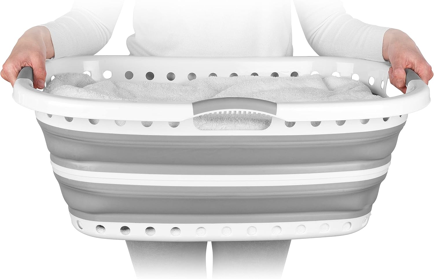 Beldray LA072979GRYEU Cestello per lavanderia, Collapsible Hip Hugger, curvo e sagomato per adattarsi al corpo, cestello facile da piegare, Manici ergonomici a 2 vie antiscivolo, 37 litri, grigi