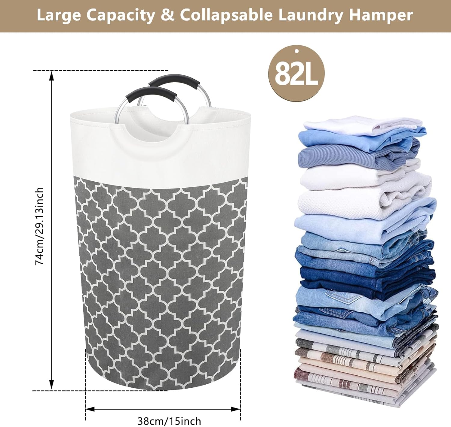 Cesto Biancheria Sporca 82L, 74x38x38cm Portabiancheria Sporca Salvaspazio con Comode Maniglie, Dirty Laundry Basket in Tessuto Pieghevole Cesto Porta Bucato per Appartamento Bagno