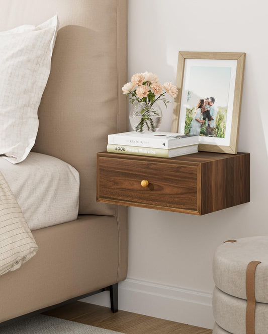 HEYZOEY Floating Night Stand, Floating Shelf with Drawer, Wall Mounted Nightstand, Floating Bedside Table (noce)