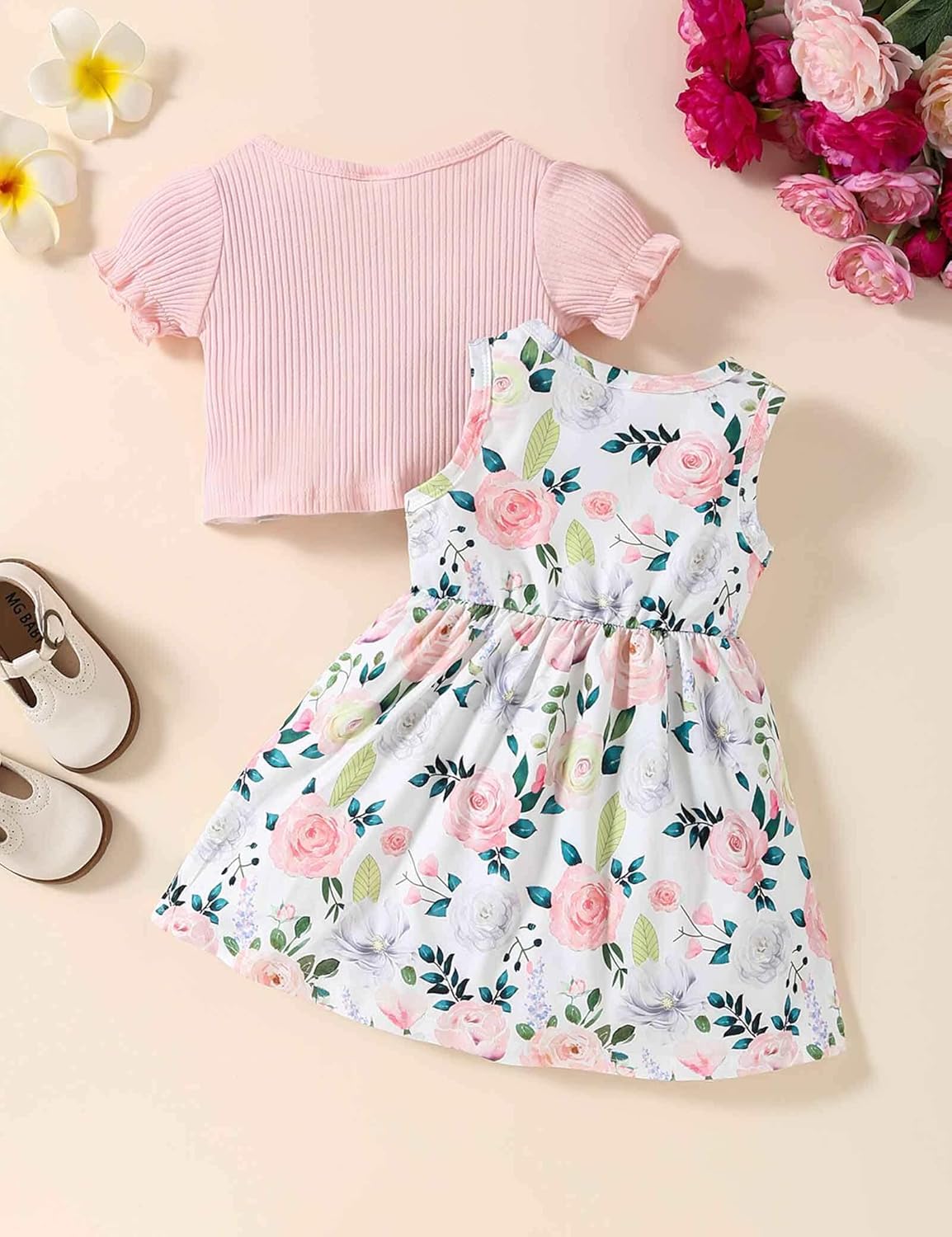 puseky Vestito e cardigan per Bambine Vestito senza maniche con stampa floreale e cappotto 2 pezzi Abitini per bambina
