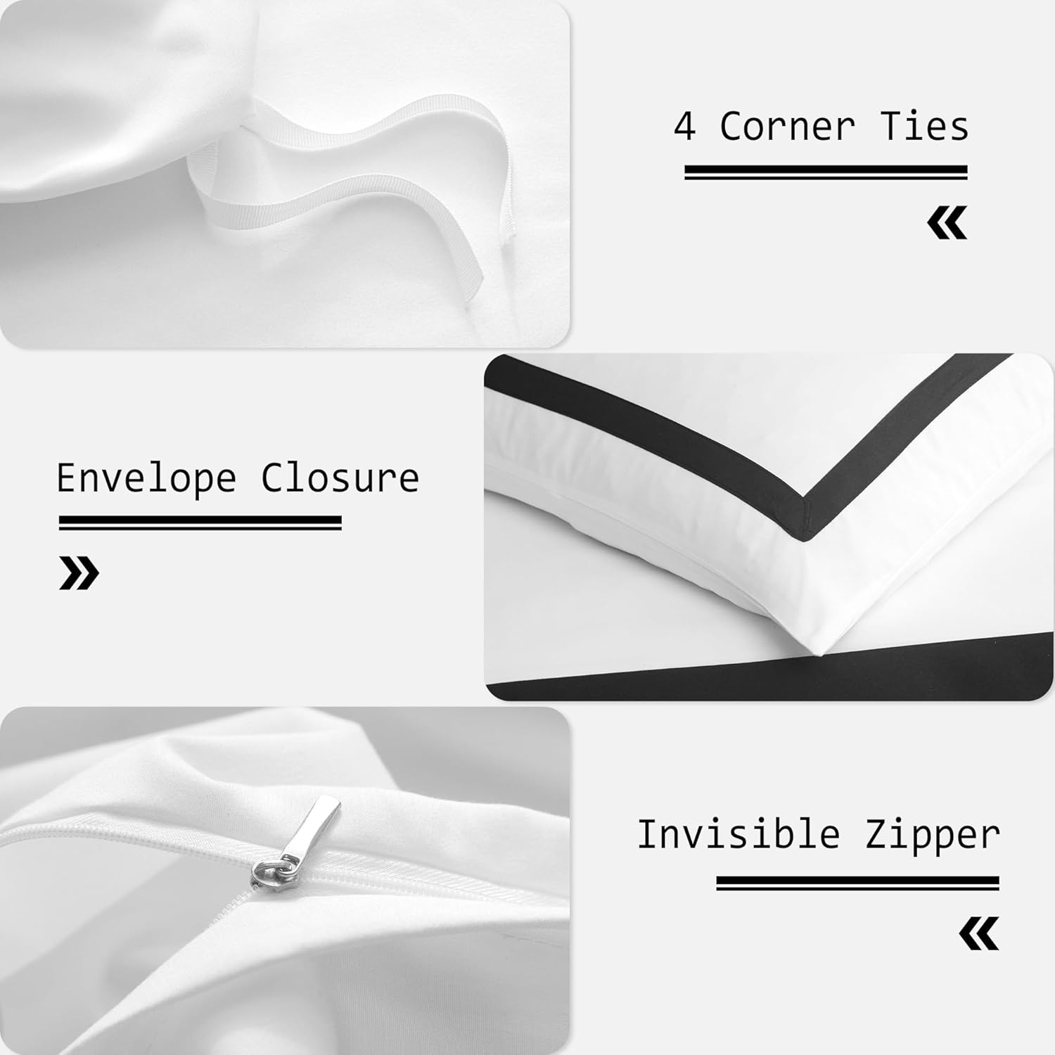 OSVINO Copripiumino Matrimoniale 240x220 cm e 2 Federe 50x75 Biancheria da Letto Bianco e Nero Microfibra Set Copripiumino Hotel Stripe Morbida Confortevole