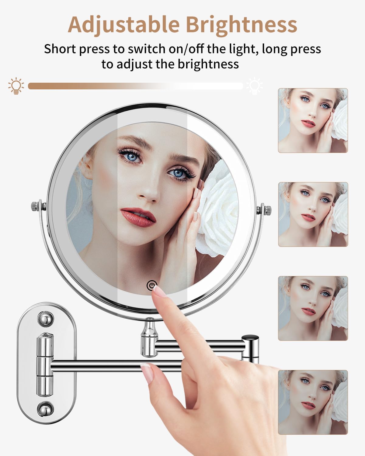Specchio cosmetico con Ingrandimento, a LED da barba da parete girevole a 360° per bagno con illuminazione 1X / 10X