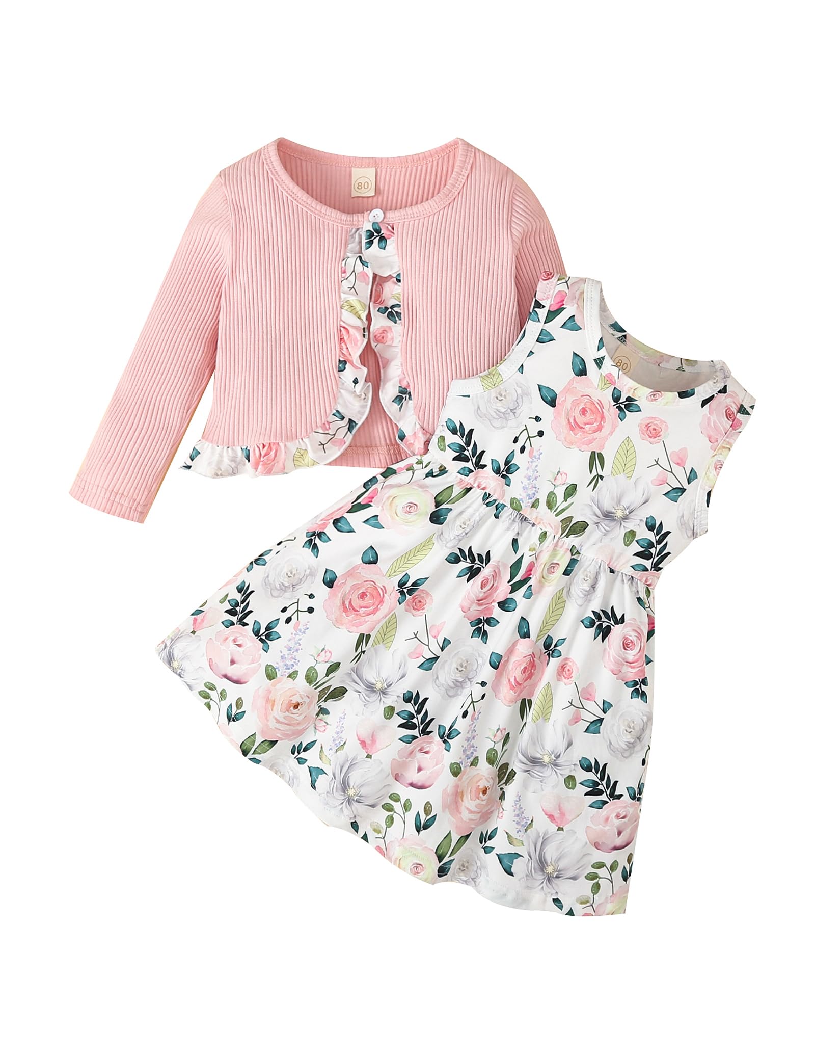 puseky Vestito e cardigan per Bambine Vestito senza maniche con stampa floreale e cappotto 2 pezzi Abitini per bambina