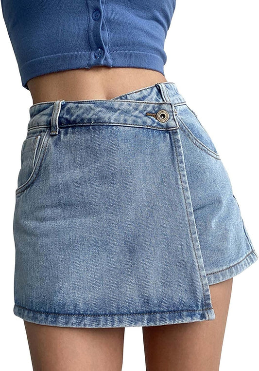 Pantaloncini Donna Jeans Estivi a Vita Alta da Donna con Lavaggio Leggero Gonna Snellente Design Elegante in Due Pezzi per Le fashioniste Denim Pantaloni Corti Hot Pants Jeans Shorts