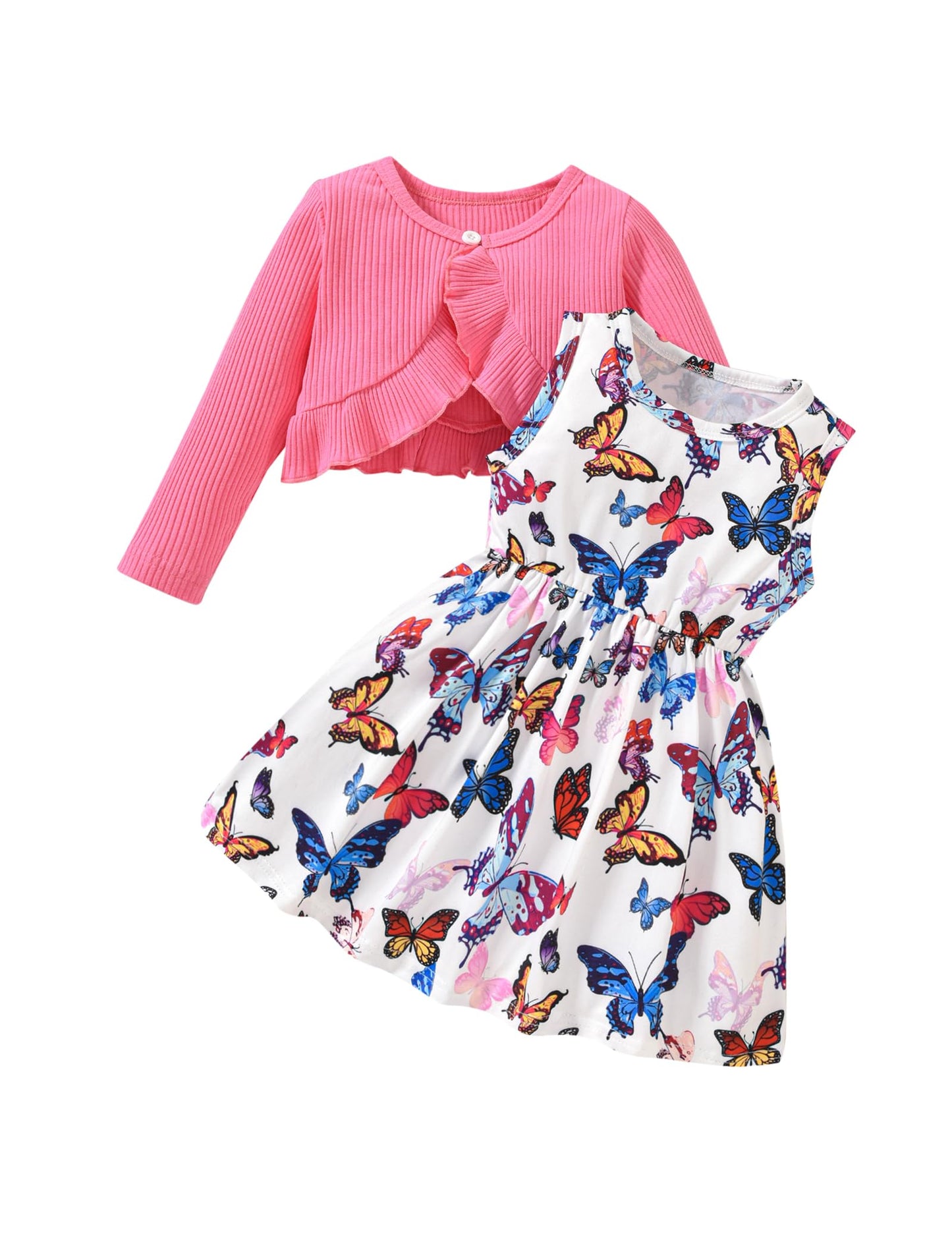 puseky Vestito e cardigan per Bambine Vestito senza maniche con stampa floreale e cappotto 2 pezzi Abitini per bambina