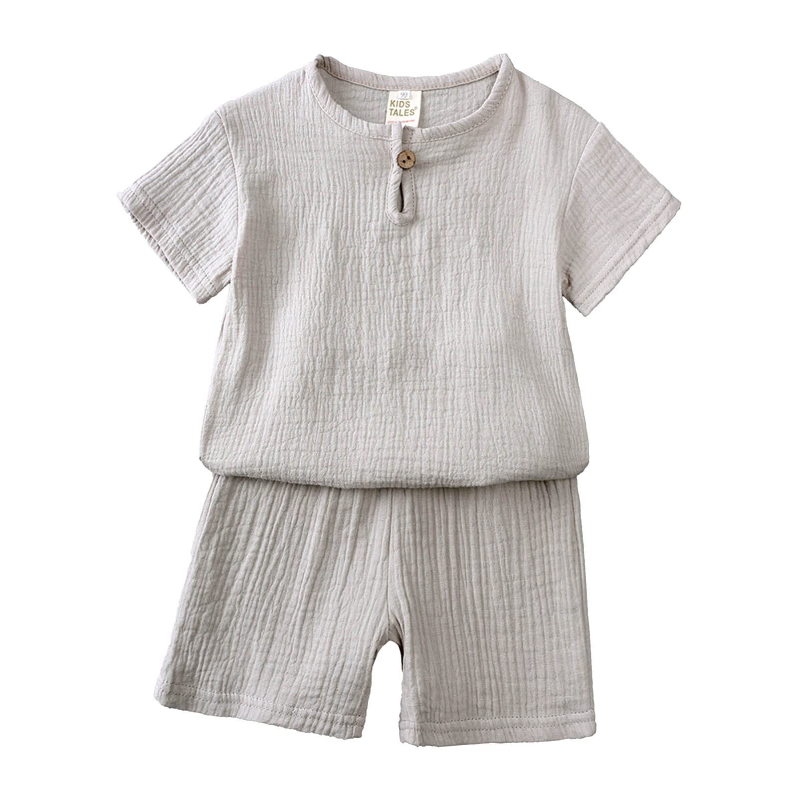 Completo Estivo Bambino Neonato Set Coordinato Tuta Camicia Cotone Lino Pantalocini Tinta Unita Outfit Neonato Abbigliamento Set Completo Estivo Bambino