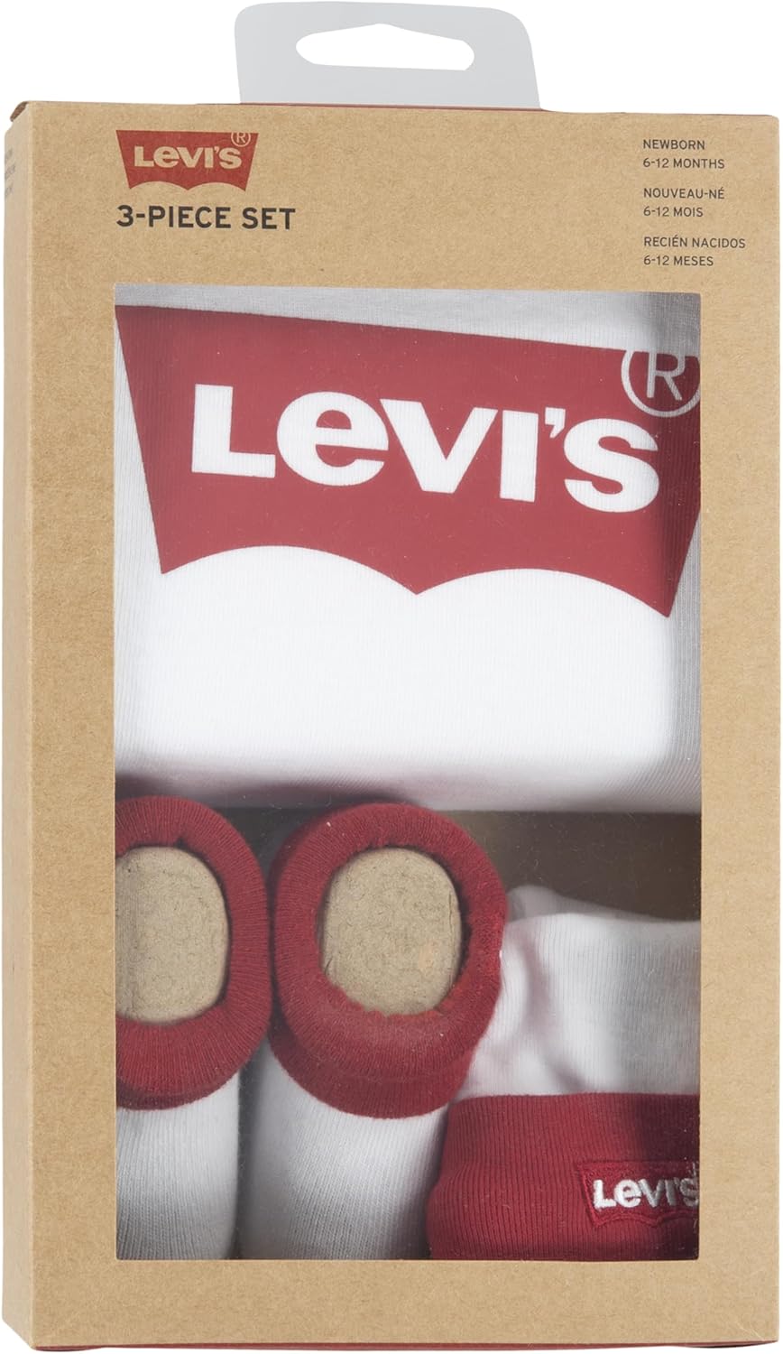 Levi's Classic Batwing Infant Hat Bodysuit Bootie Set 3pc Tutina per Bambino e Neonato Unisex-Bimbi